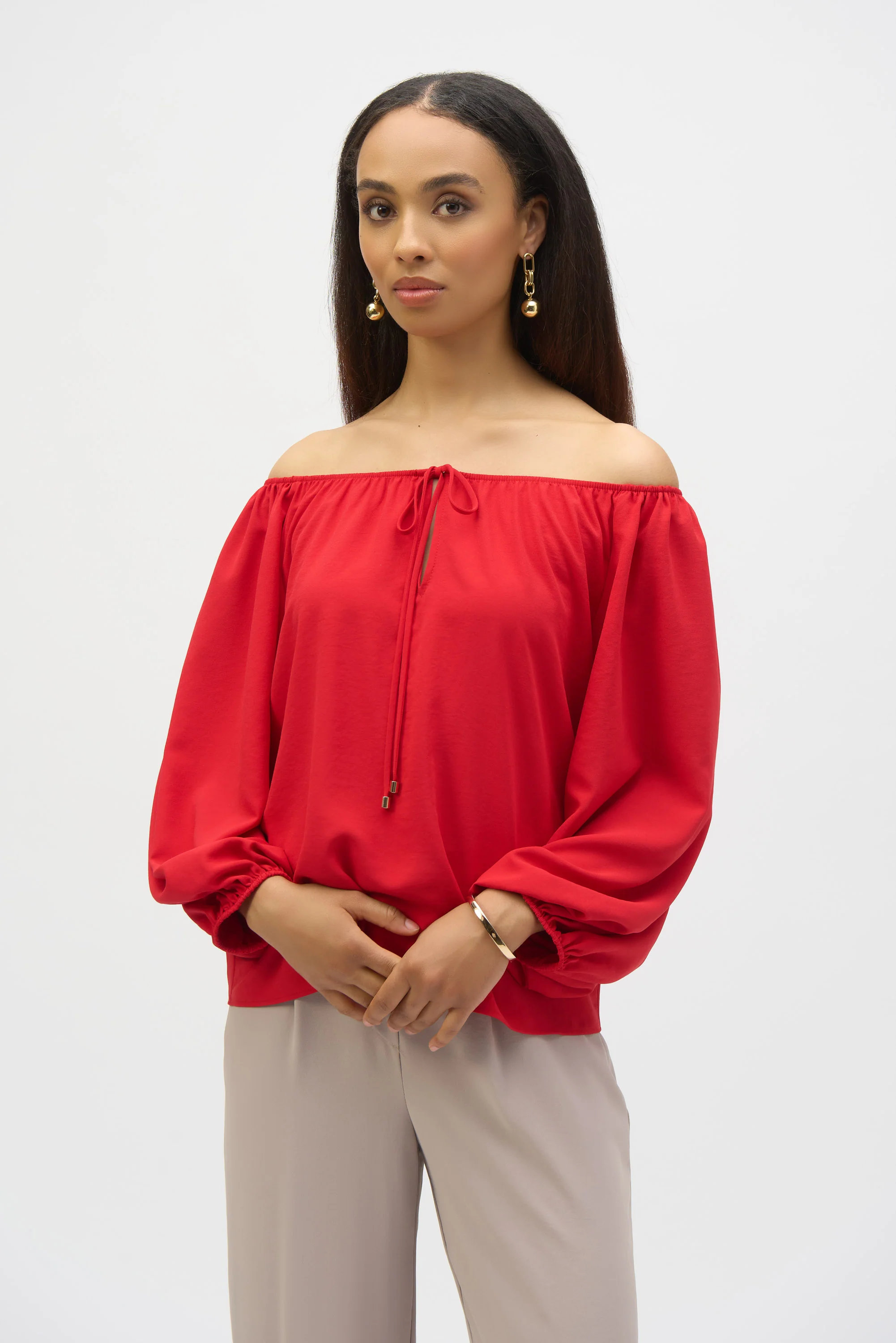 Joseph Ribkoff Off-Shoulder Eggshell Flared Top Style 252159 - Image 3