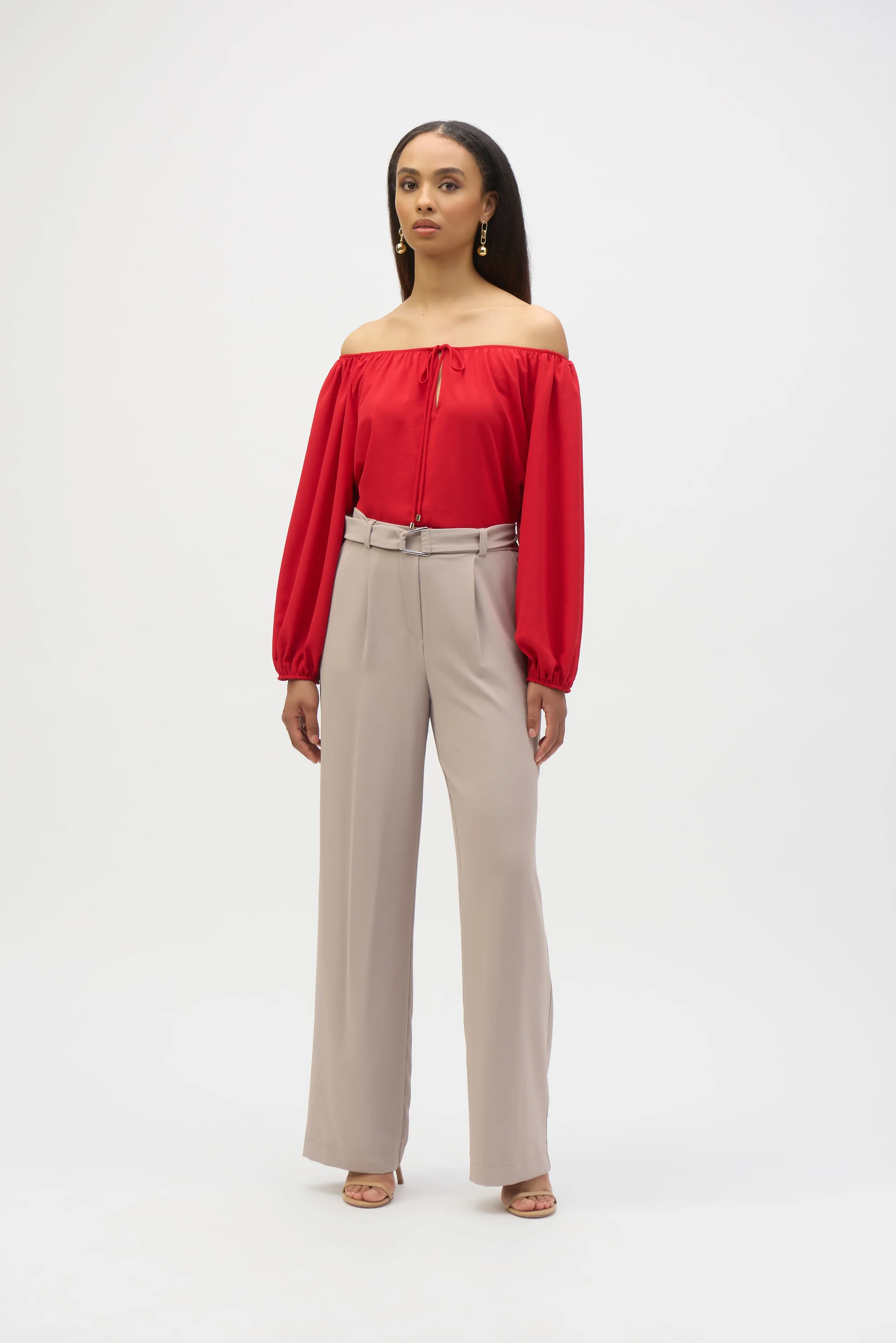 Joseph Ribkoff Off-Shoulder Eggshell Flared Top Style 252159 - Image 4