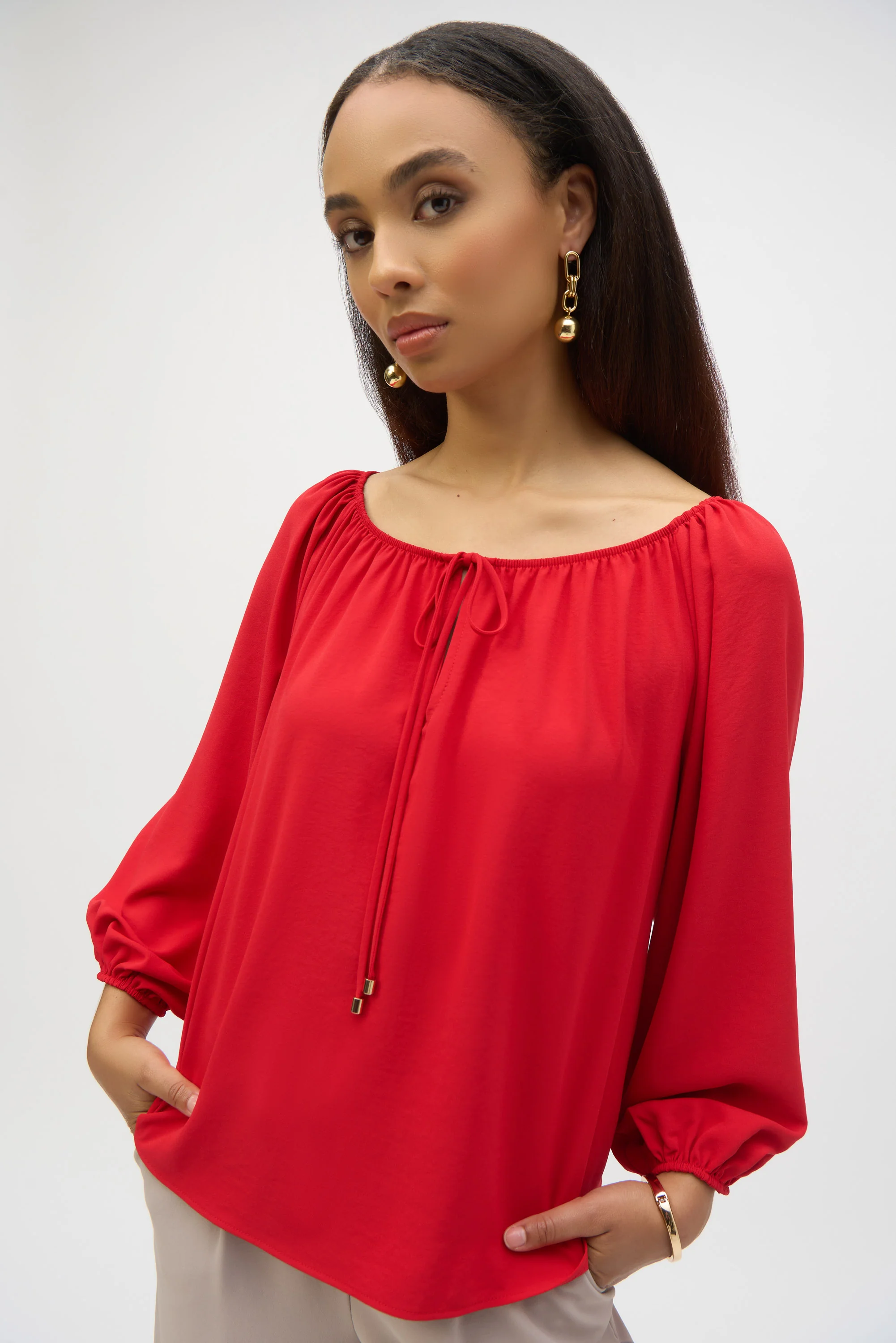 Joseph Ribkoff Off-Shoulder Eggshell Flared Top Style 252159 - Image 5
