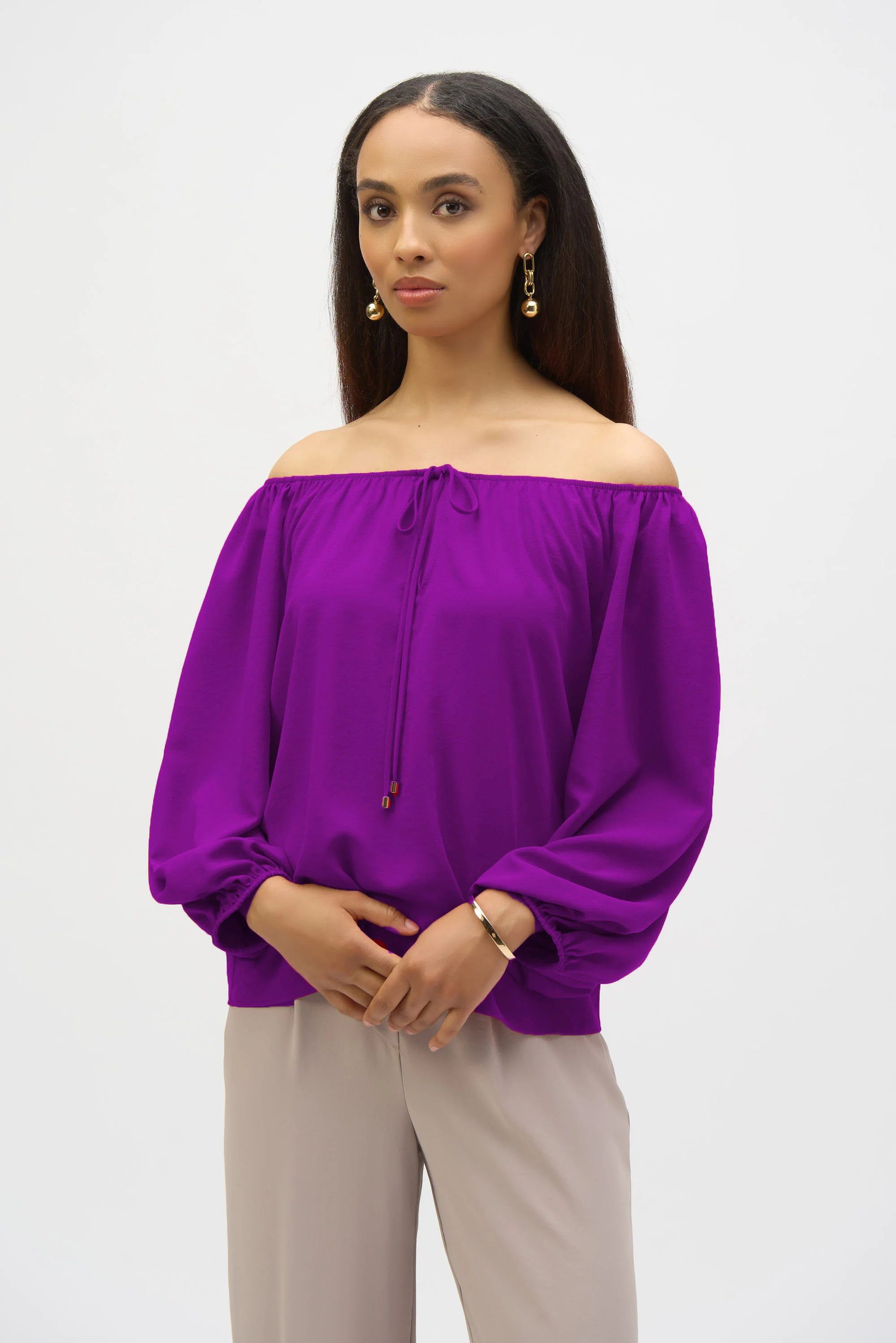 Joseph Ribkoff Off-Shoulder Eggshell Flared Top Style 252159 - Image 7