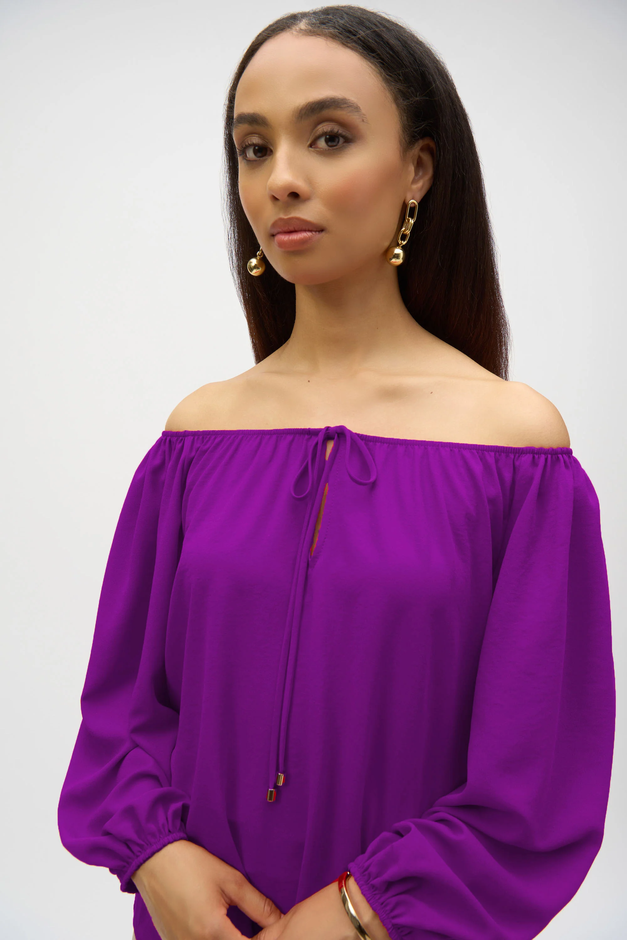Joseph Ribkoff Off-Shoulder Eggshell Flared Top Style 252159 - Image 8