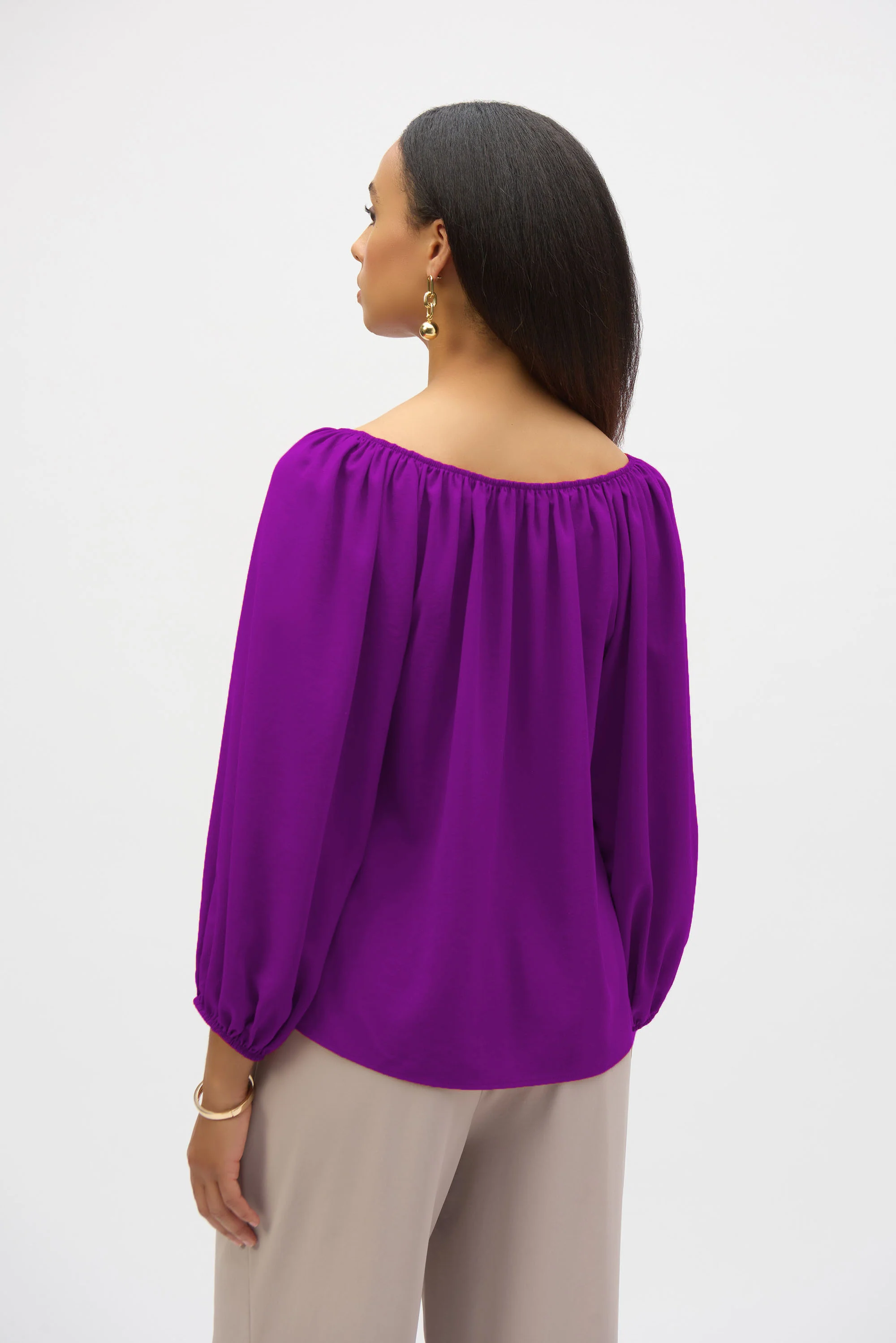 Joseph Ribkoff Off-Shoulder Eggshell Flared Top Style 252159 - Image 9