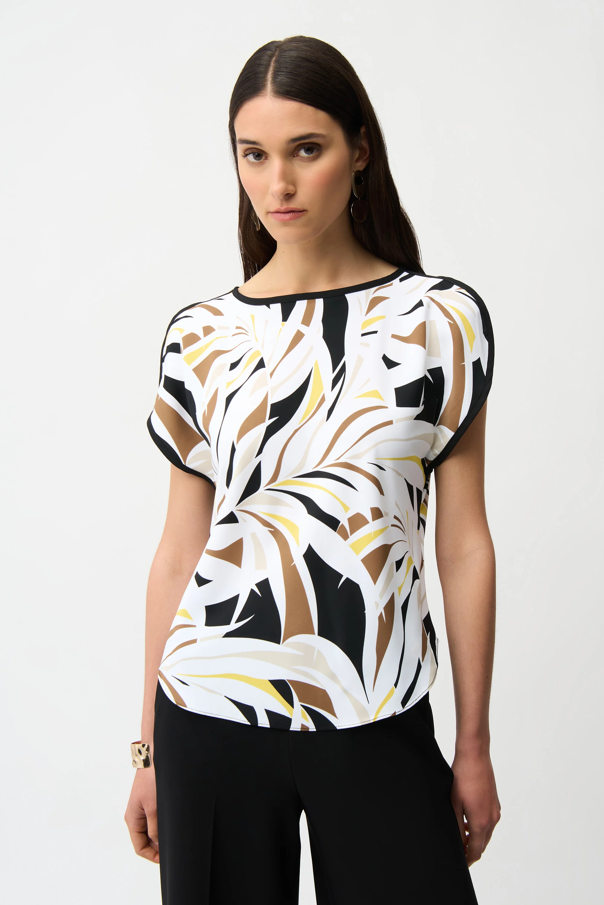 Joseph Ribkoff Recycled Woven Tropîcal Print Boxy Top Style 261162