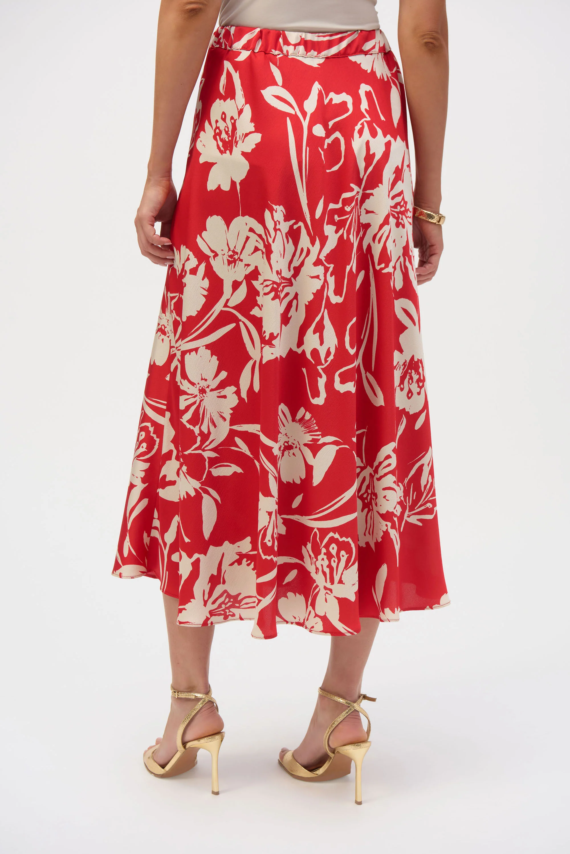Joseph Ribkoff Red/Cream Floral Print A-Line Skirt Style 252176 - Image 3
