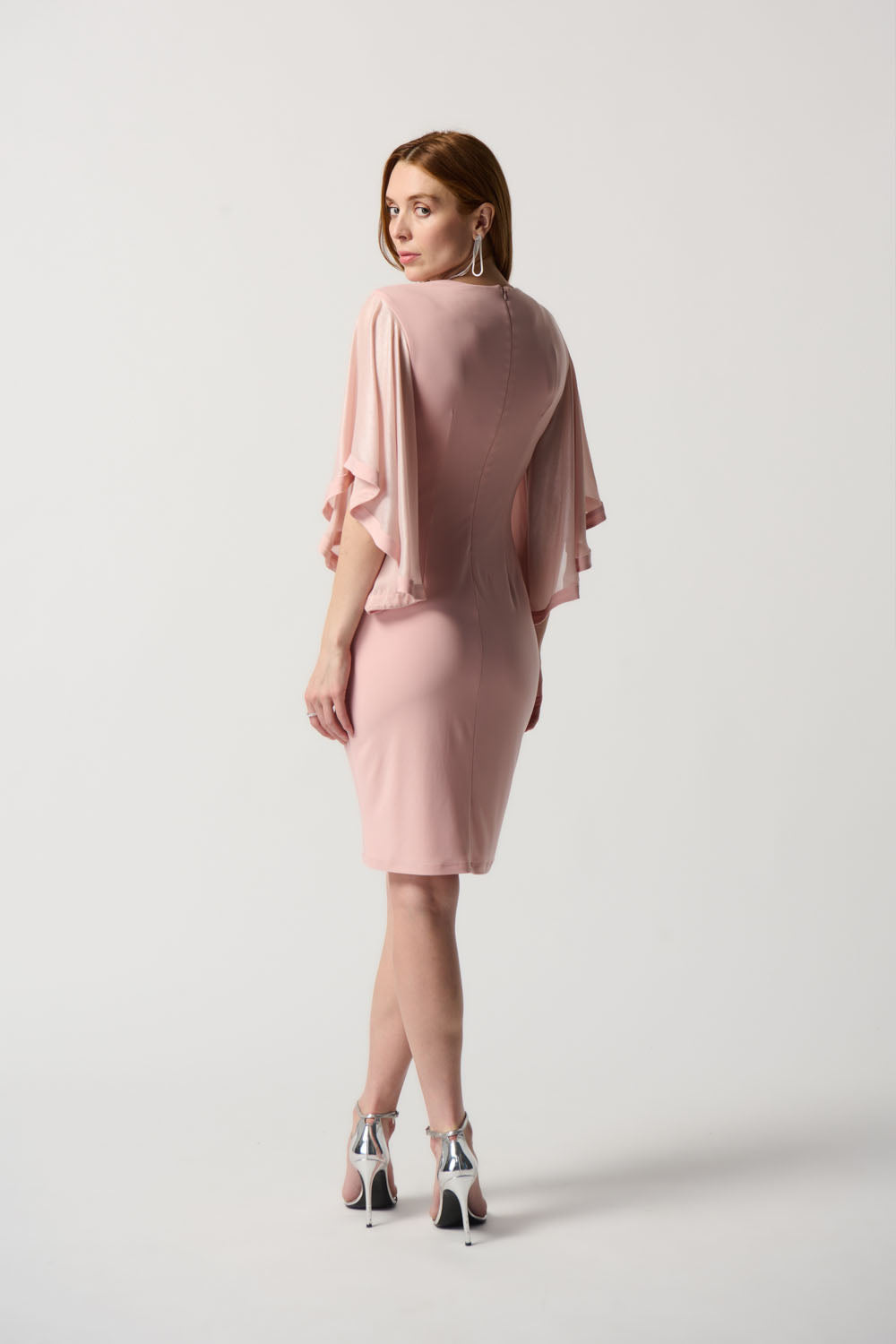 Joseph Ribkoff Rose Foiled Chiffon Wrap Dress Style 231747 - Image 4