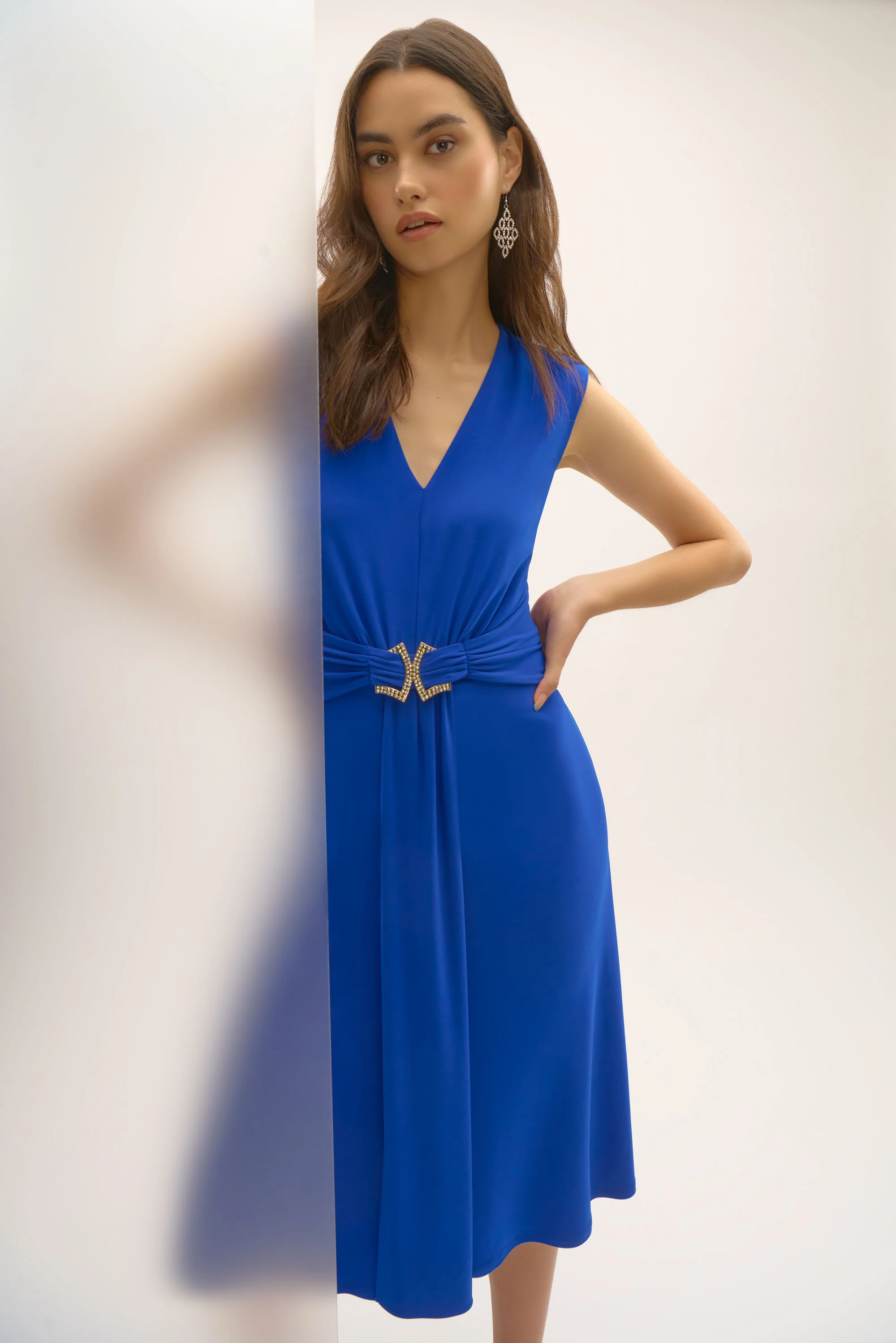 Joseph Ribkoff A-Line Dress with Rhinestone Ornament Style 252717 - Image 5