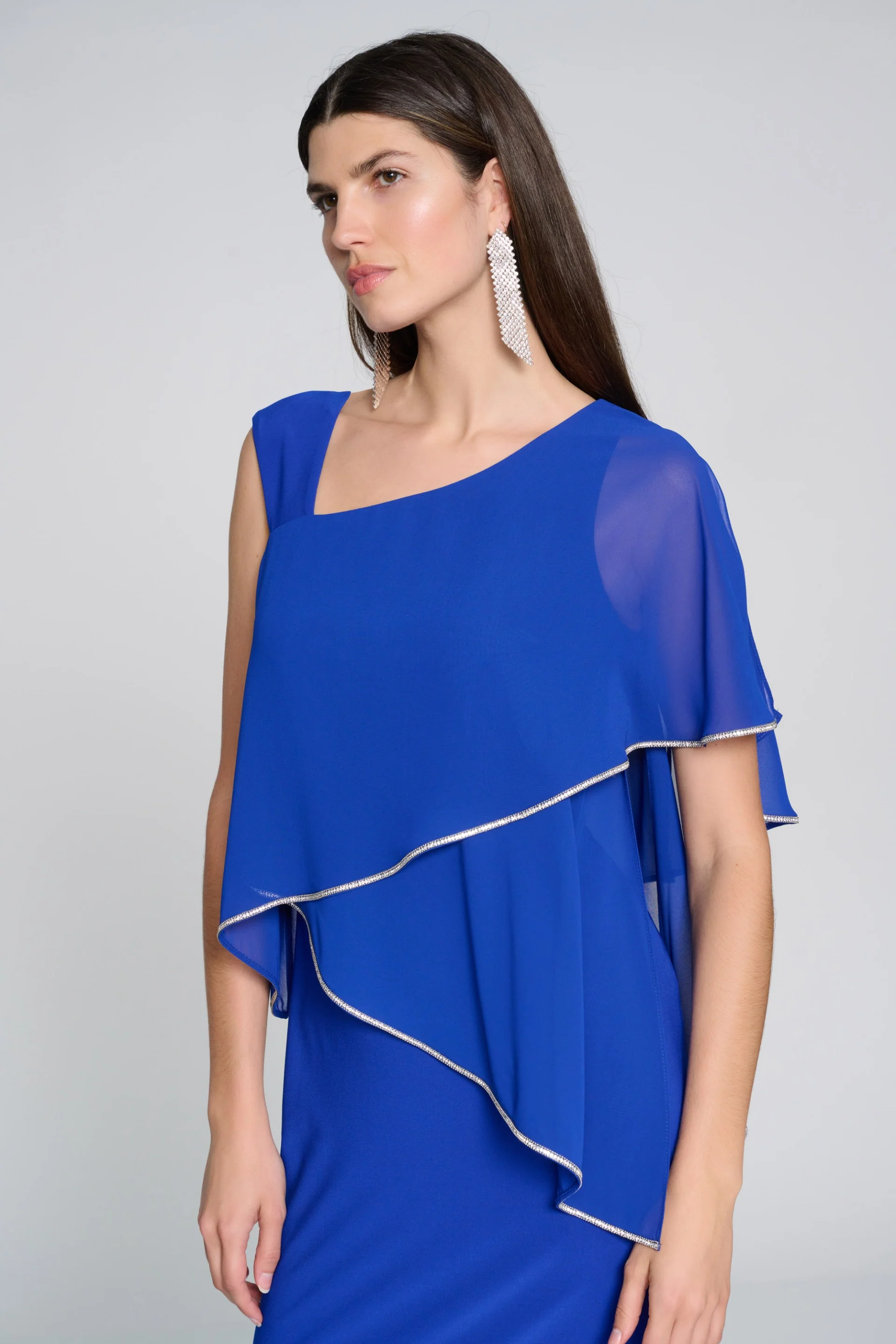 Joseph Ribkoff Royal Sapphire Asymmetrical Sheath Dress Style 241721 - Image 2