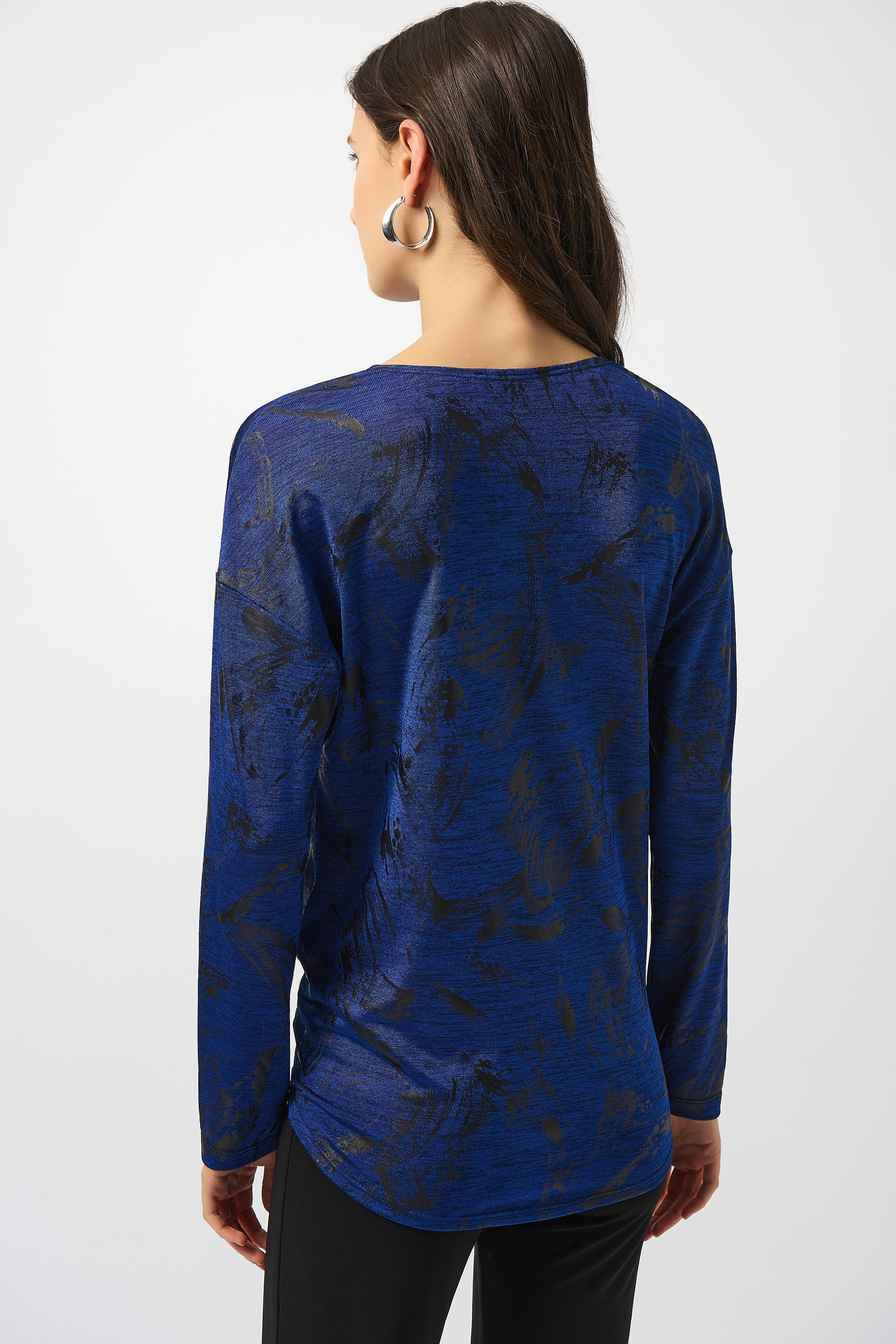 Joseph Ribkoff Royal Sapphire/Black Abstract Print Straight Top Style 253120 - Image 2
