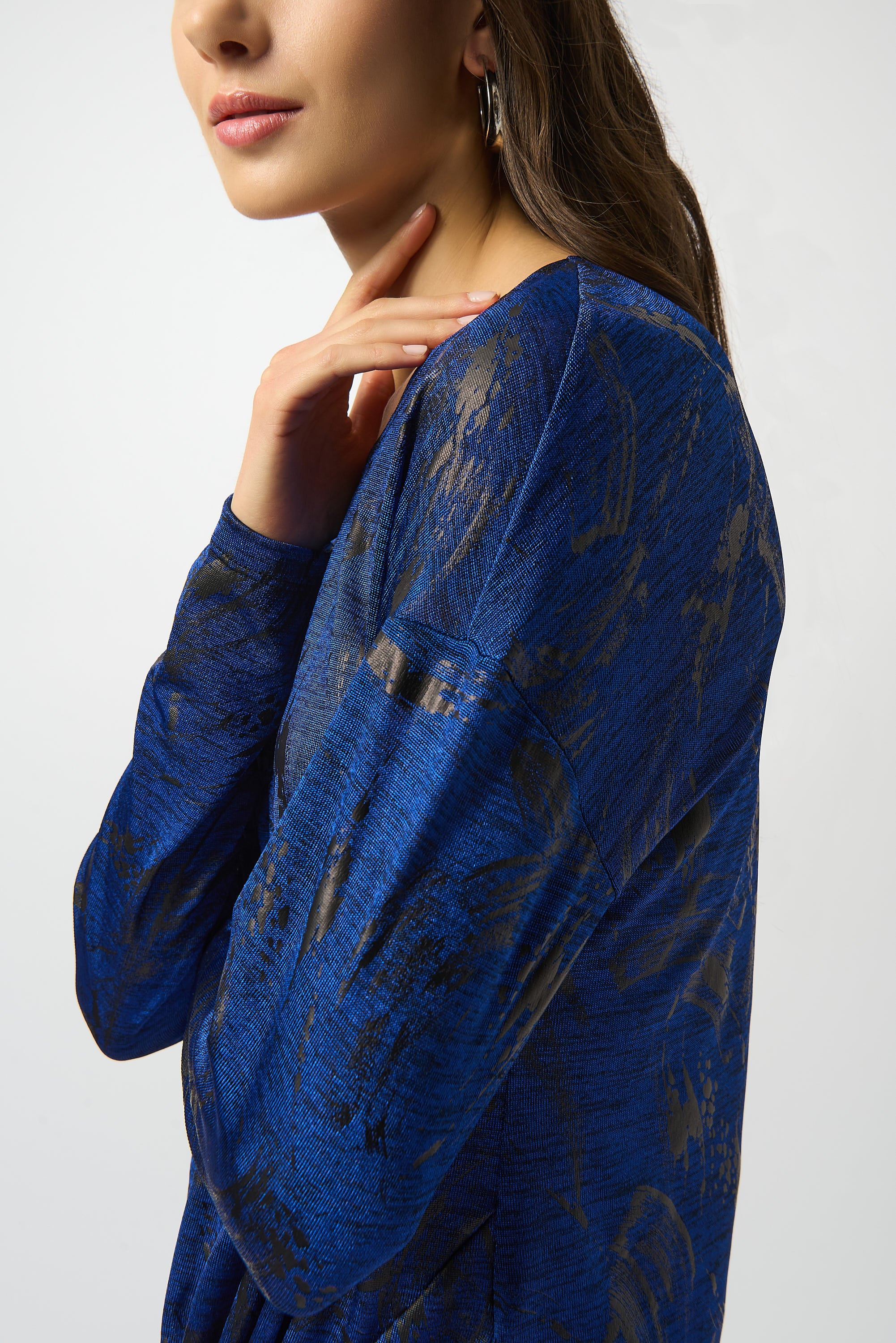 Joseph Ribkoff Royal Sapphire/Black Abstract Print Straight Top Style 253120 - Image 3
