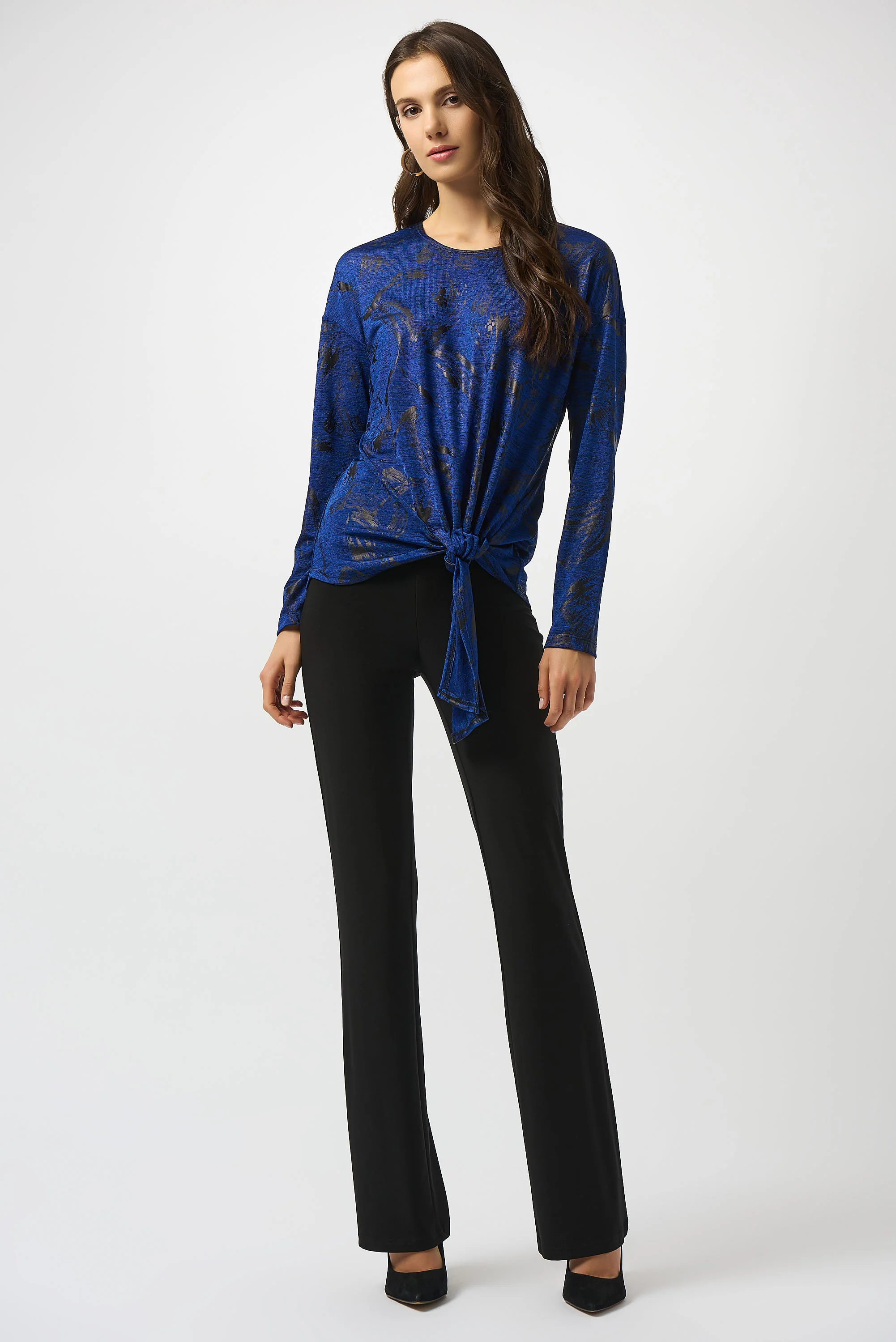Joseph Ribkoff Royal Sapphire/Black Abstract Print Straight Top Style 253120 - Image 4