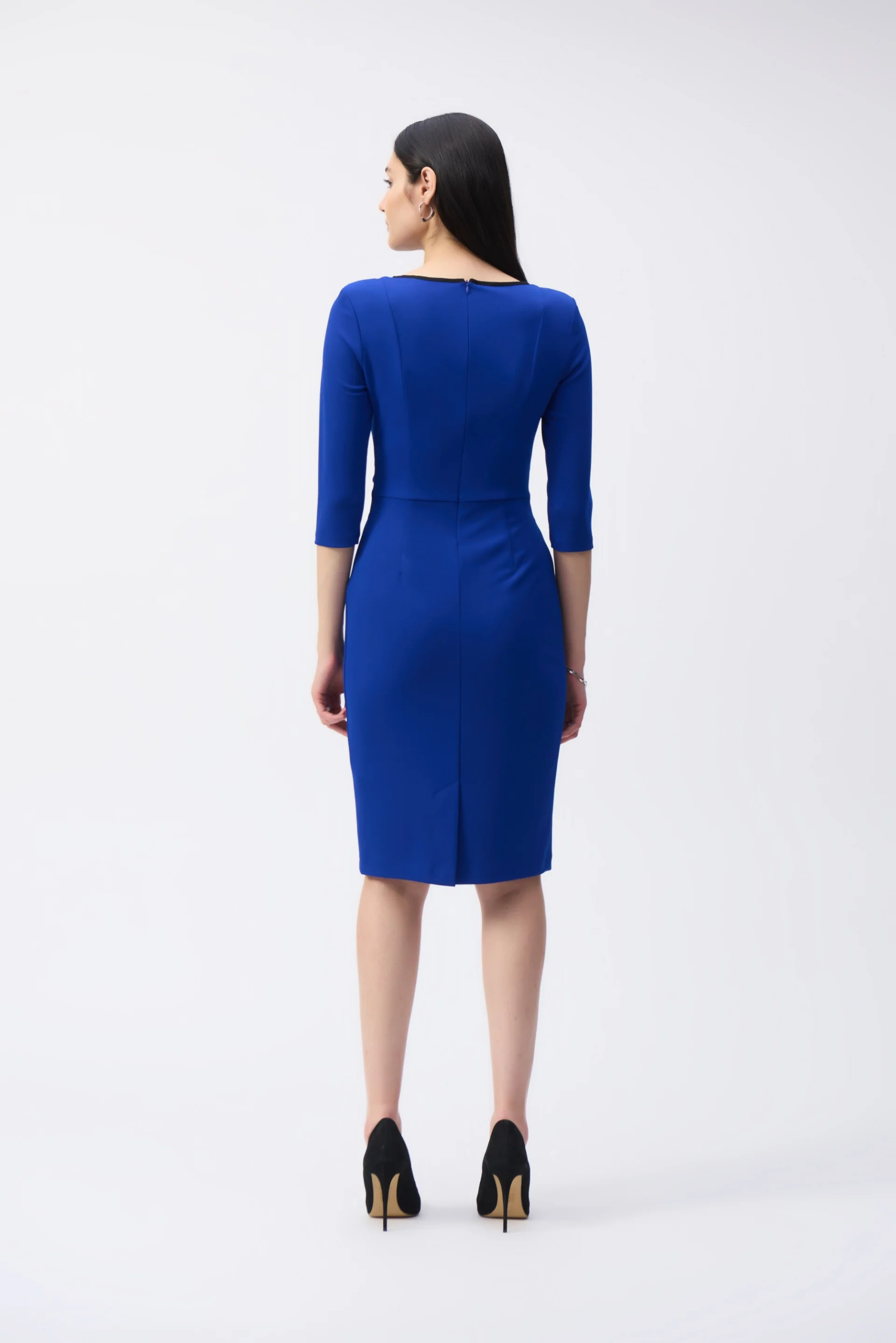 Joseph Ribkoff Royal Sapphire/Black Scuba Crepe Sheath Dress Style 221210 - Image 3