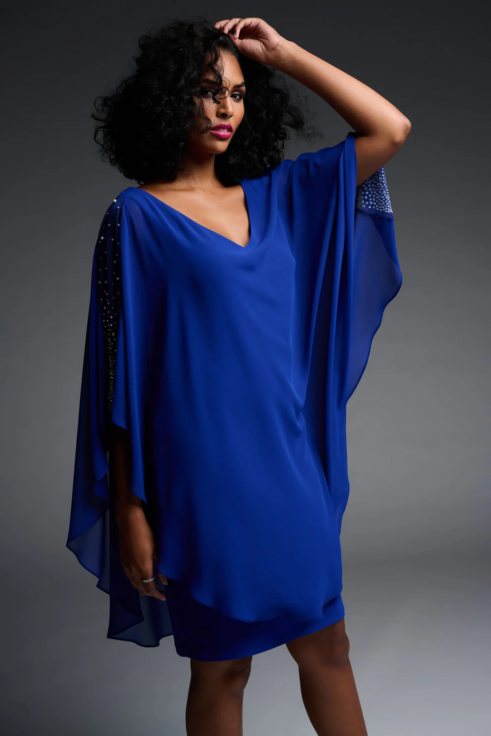 Joseph Ribkoff Royal Sapphire Chiffon Overlay Dress Style 223742 - Image 2