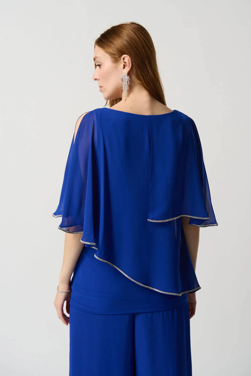 Joseph Ribkoff Royal Sapphire Chiffon Poncho-Style V-Neck Top Style 231720 - Image 2