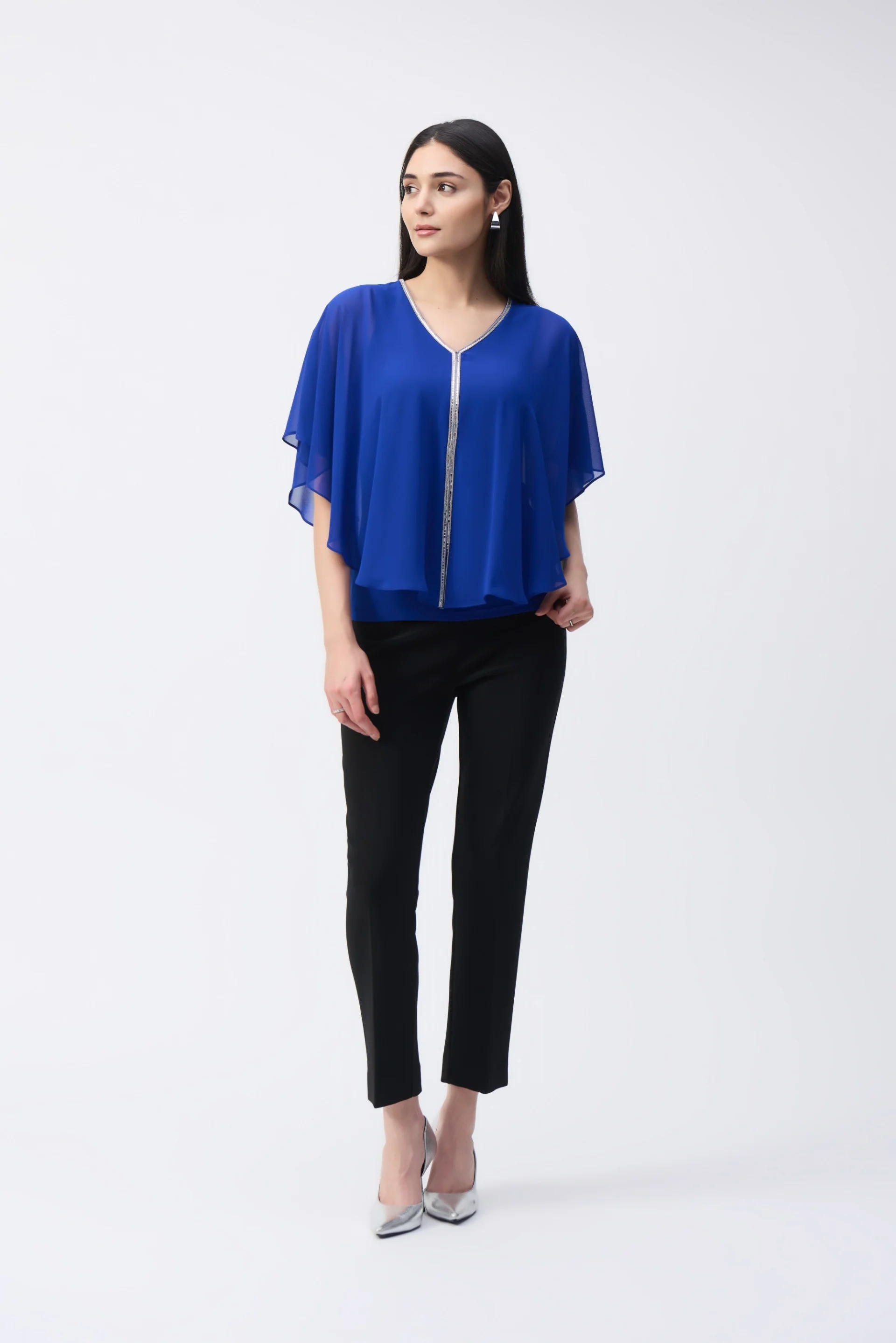 Joseph Ribkoff Royal Sapphire Chiffon Poncho Top Style 243707 - Image 4