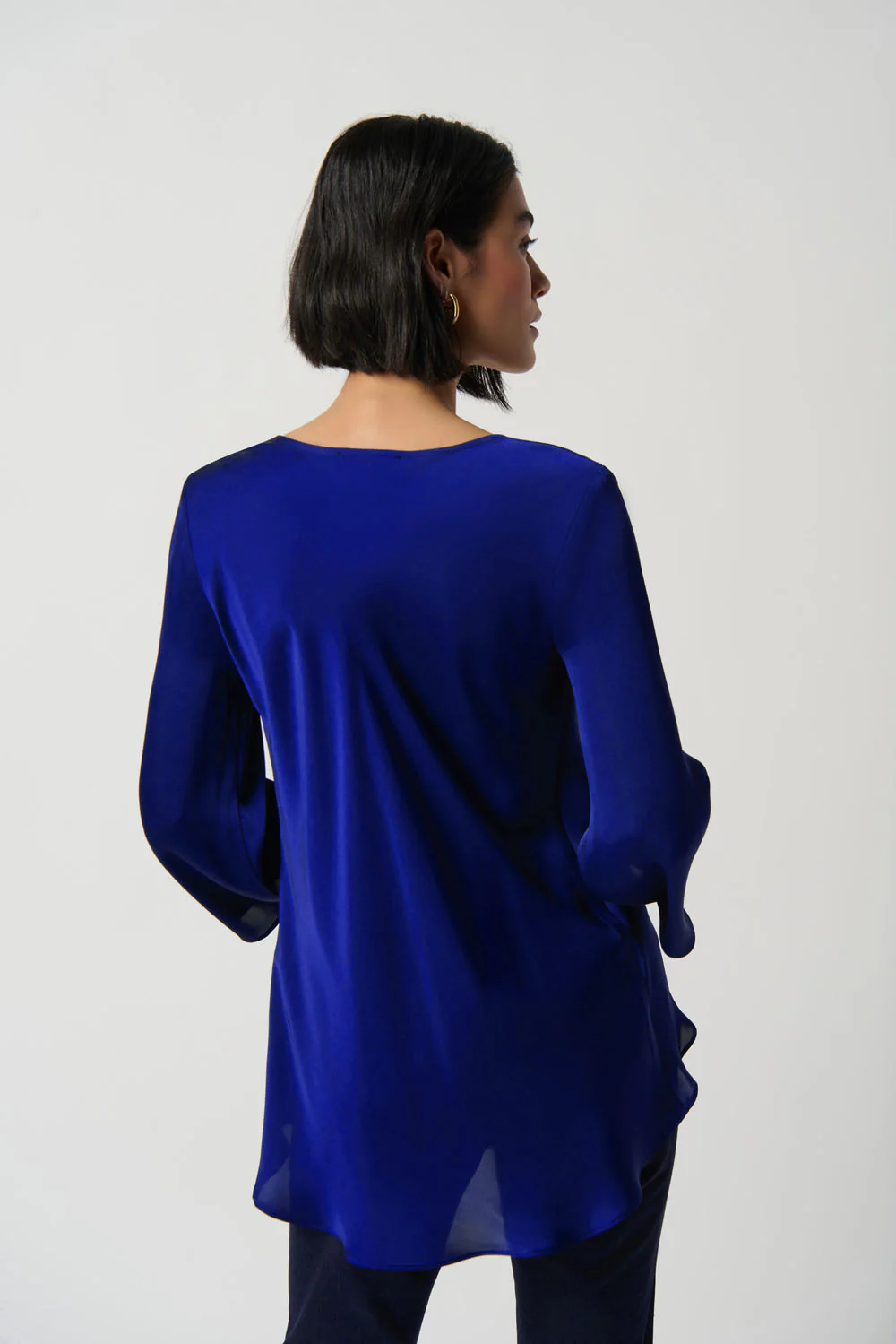 Joseph Ribkoff Royal Sapphire Cowl Neckline Satin Flared Top Style 234082 - Image 2