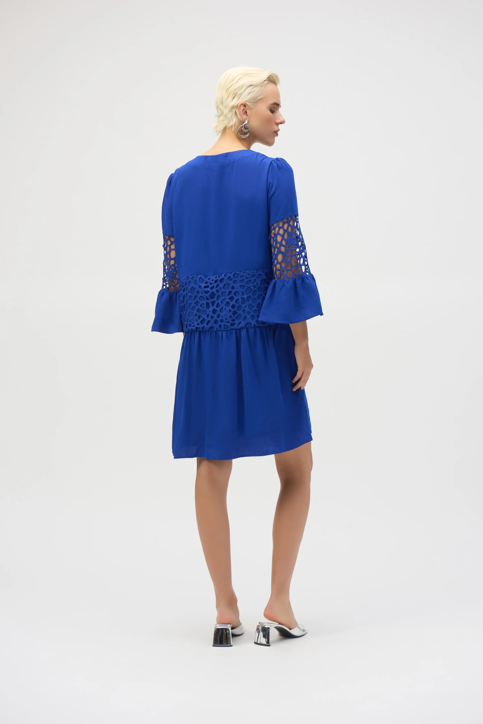 Joseph Ribkoff Royal Sapphire Gauze and Guipure Lace A-Line Dress Style 252922 - Image 4