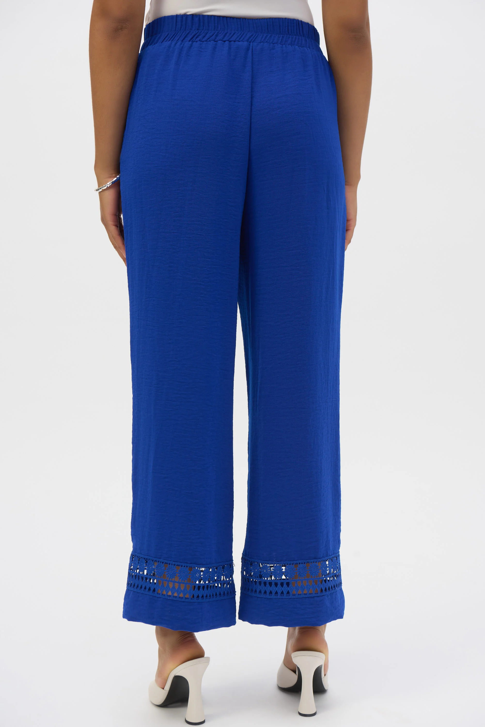 Joseph Ribkoff Royal Sapphire Gauze Wide-Leg Pants With Guipure Trim Style 252110 - Image 3