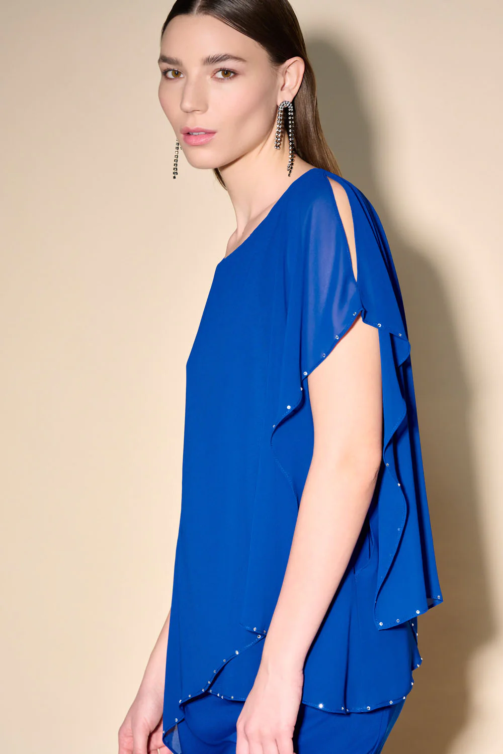 Joseph Ribkoff Royal Sapphire Layered Chiffon Rhinestone Dress Style 233757 - Image 2