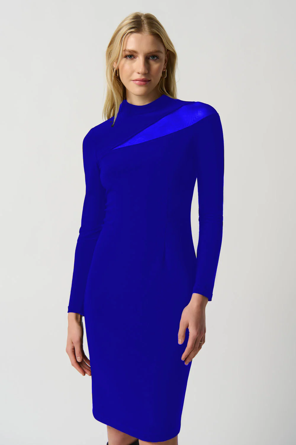 Joseph Ribkoff Royal Sapphire Mock Neck Dress With Mesh Insert Style 234096 - Image 2