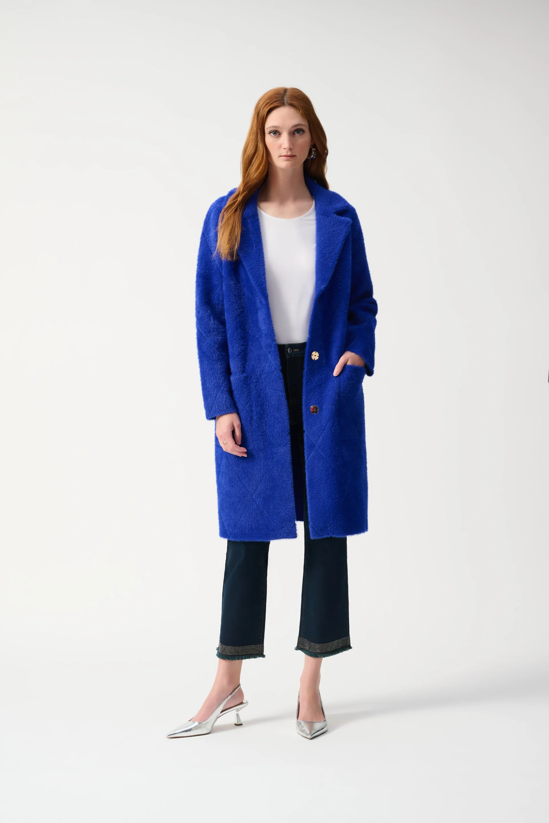Joseph Ribkoff Royal Sapphire Notched Collar Coat Style 233951 - Image 4