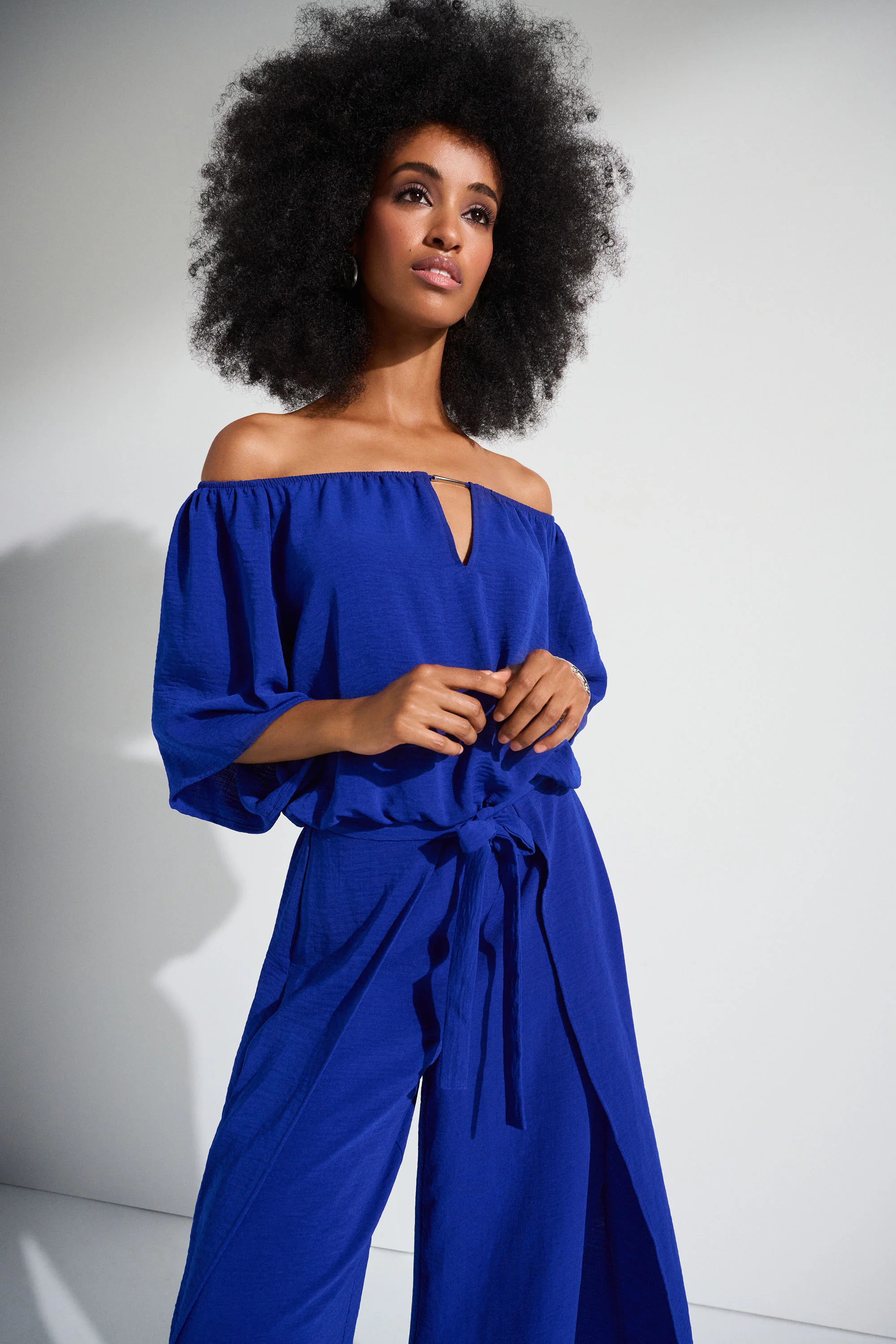 Joseph Ribkoff Royal Sapphire Off-Shoulder Culotte Jumpsuit Style 252170 - Image 2