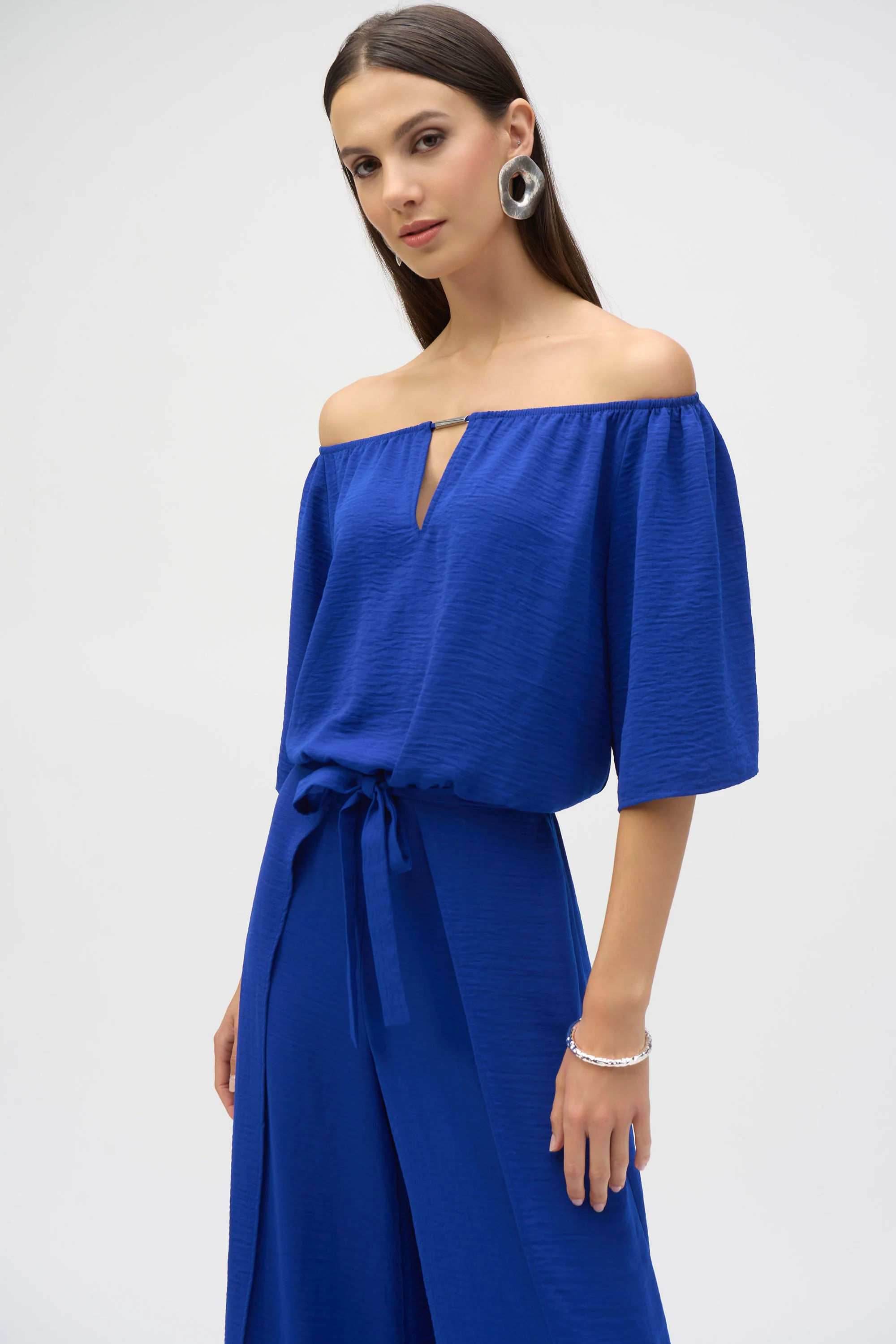 Joseph Ribkoff Royal Sapphire Off-Shoulder Culotte Jumpsuit Style 252170 - Image 5