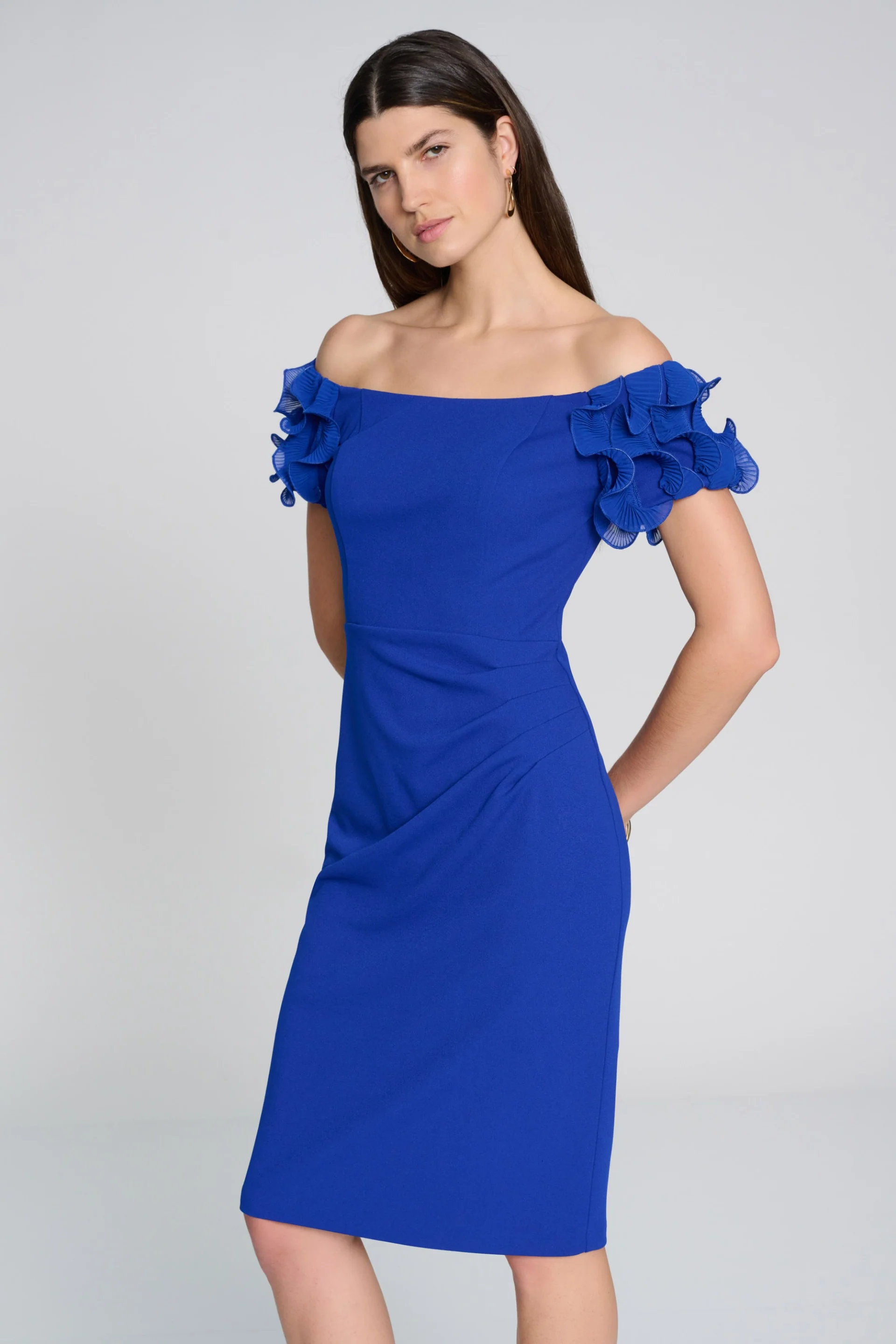 Joseph Ribkoff Royal Sapphire Off-the-Shoulder Sheath Dress Style 241740 - Image 2