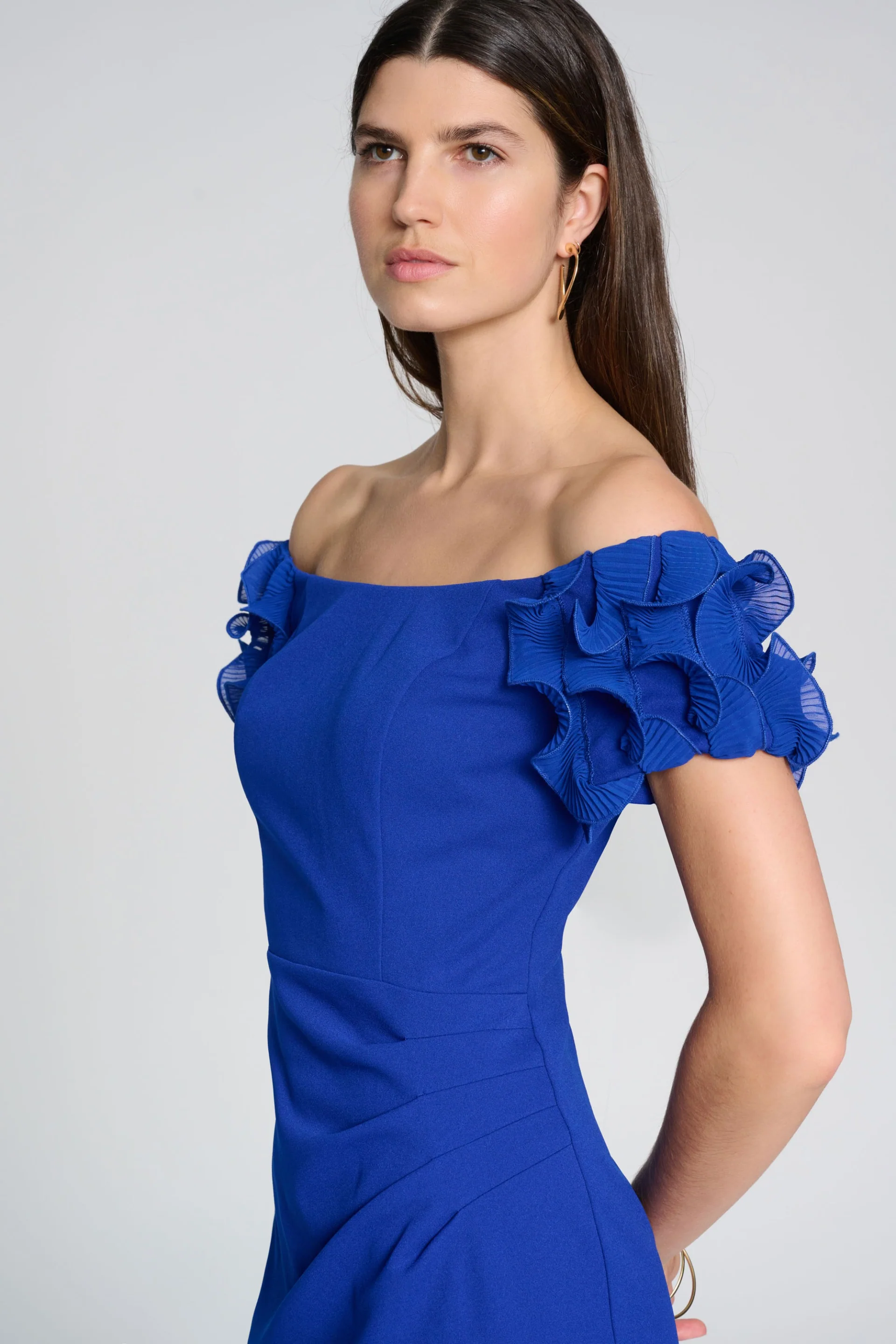 Joseph Ribkoff Royal Sapphire Off-the-Shoulder Sheath Dress Style 241740 - Image 3