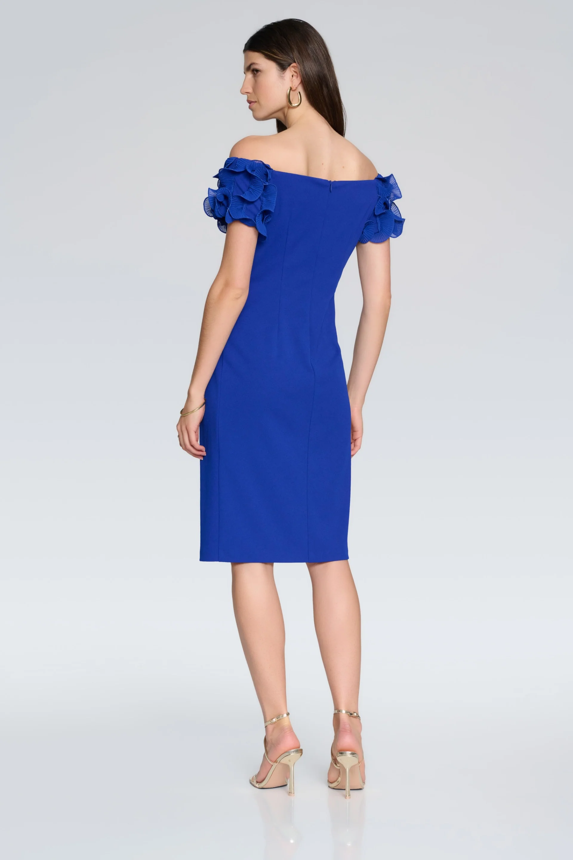 Joseph Ribkoff Royal Sapphire Off-the-Shoulder Sheath Dress Style 241740 - Image 4