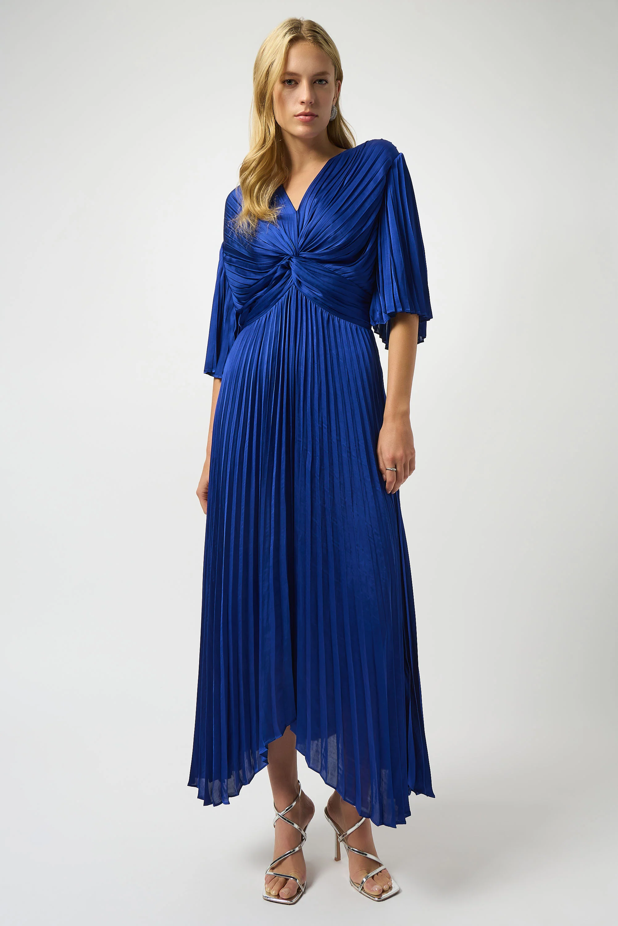 Joseph Ribkoff Royal Sapphire Pleated Satin Midi Dress Style 251903F25