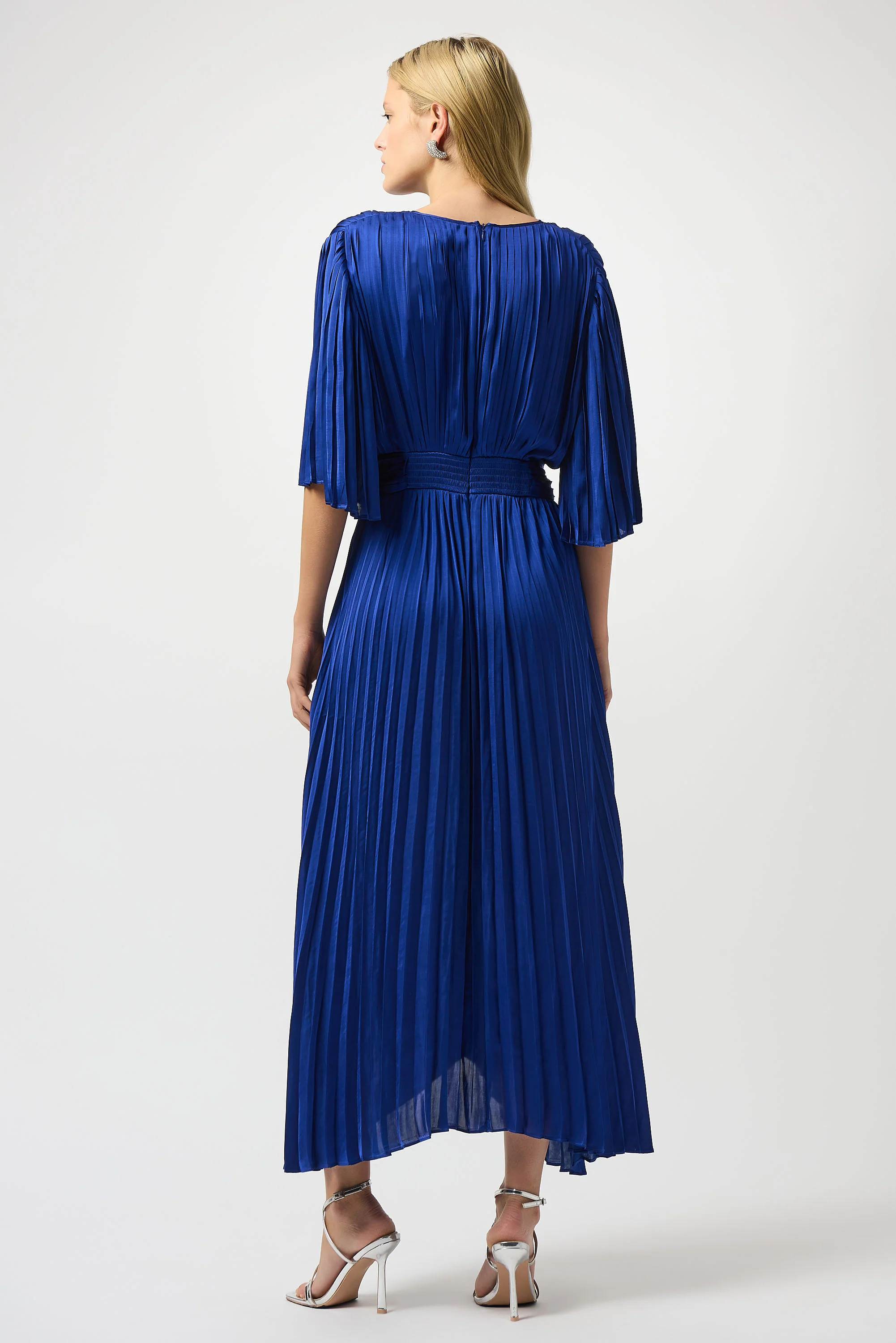 Joseph Ribkoff Royal Sapphire Pleated Satin Midi Dress Style 251903F25 - Image 2