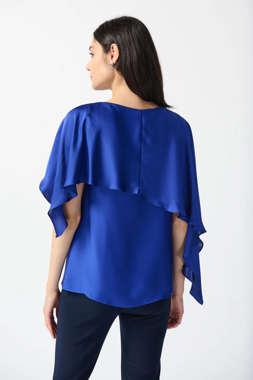Joseph Ribkoff Royal Sapphire Satin Layered Top With Boat Neck Style 234023 - Image 2