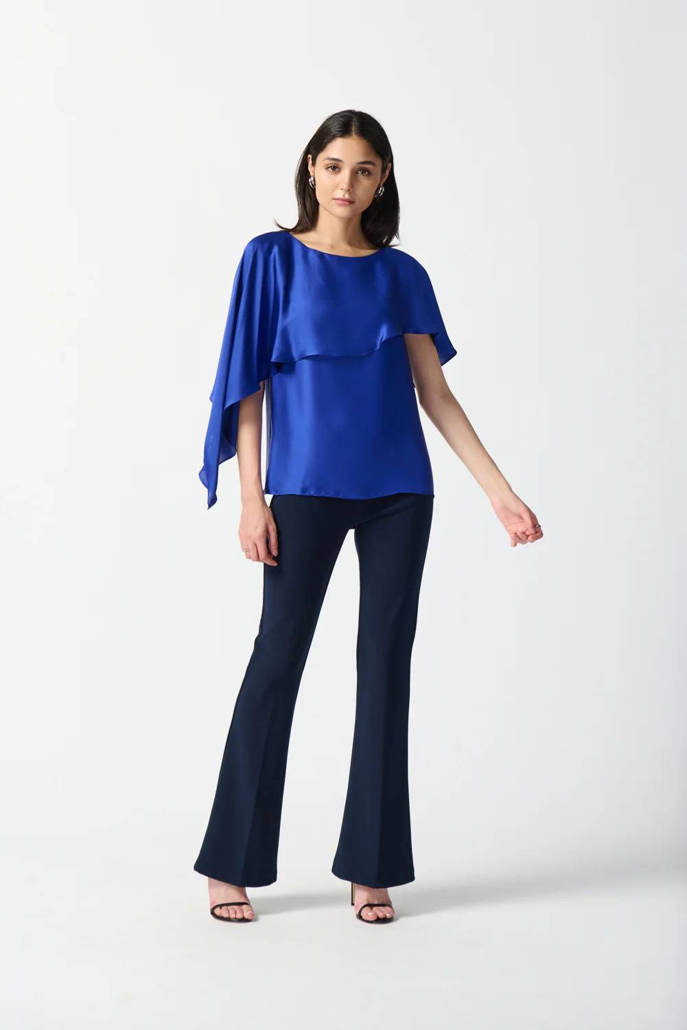 Joseph Ribkoff Royal Sapphire Satin Layered Top With Boat Neck Style 234023 - Image 3