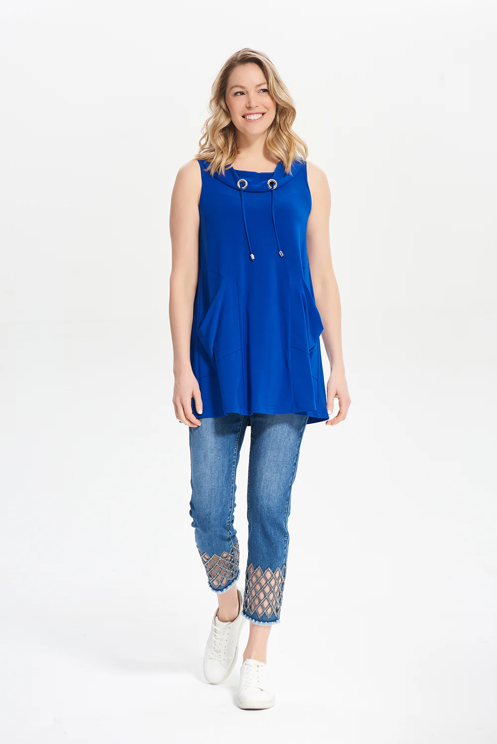 Joseph Ribkoff Royal Sleeveless Drawstring Top Style 212175 - Image 2