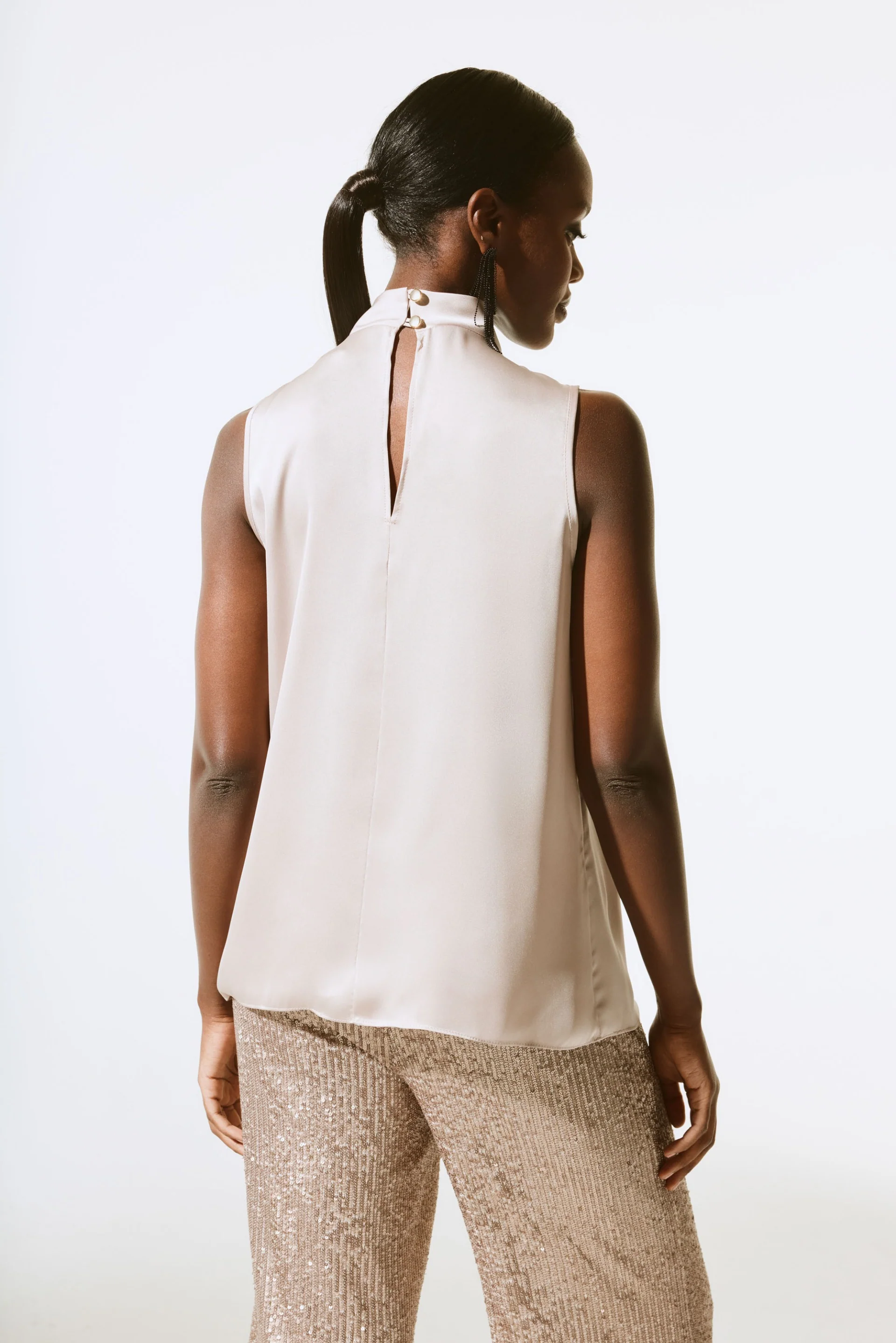 Joseph Ribkoff Sand Satin Sleeveless Keyhole Top Style 243792 - Image 3
