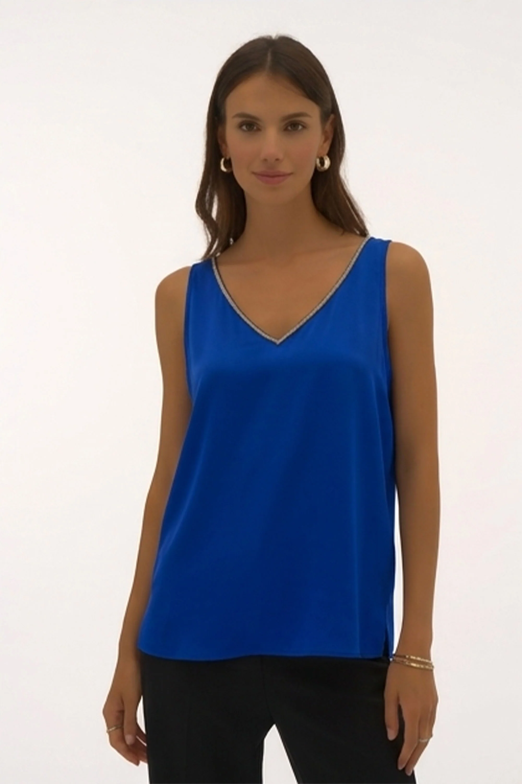 Joseph Ribkoff Satin Sleeveless Top with Rhinestone Trim Style 251741