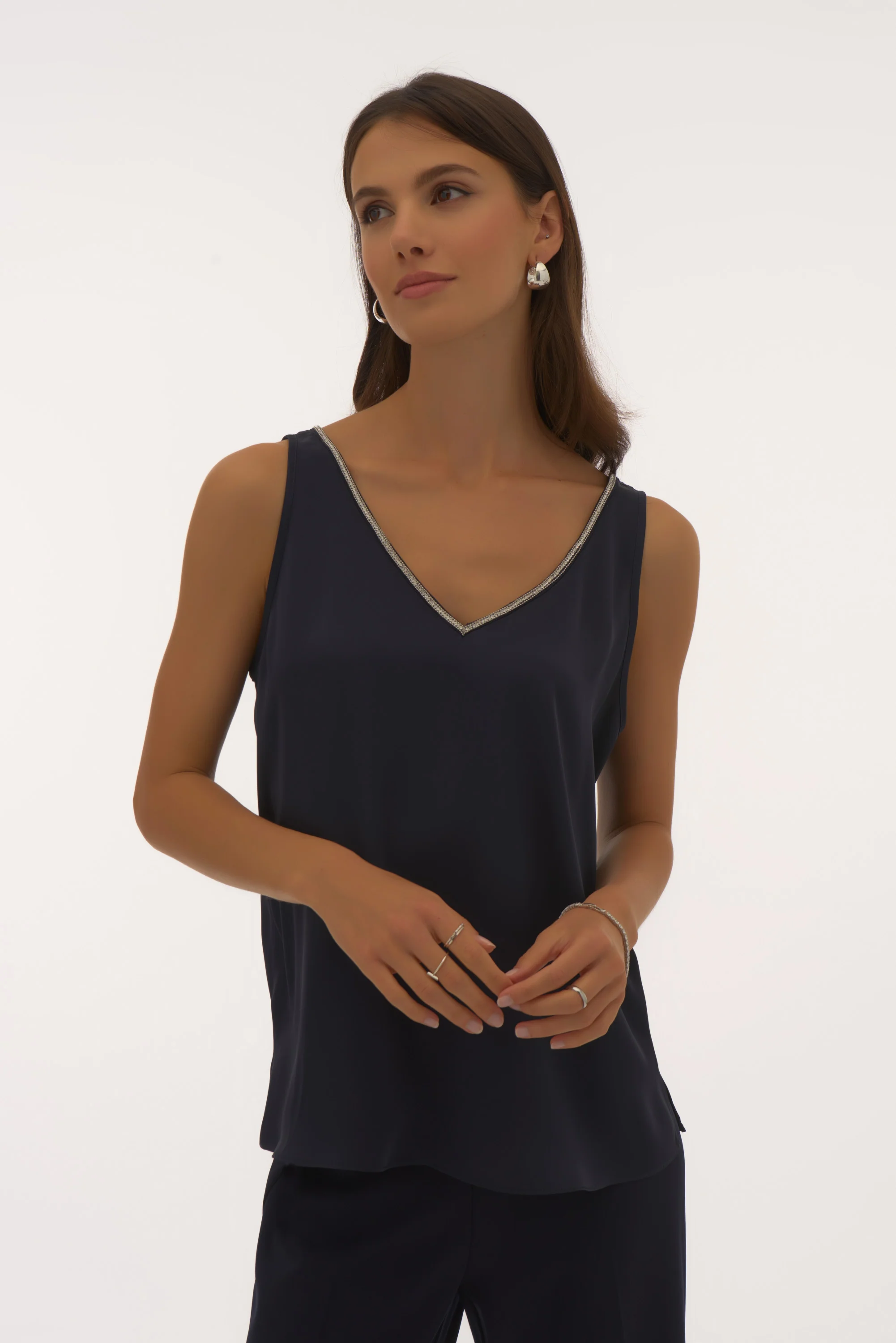 Joseph Ribkoff Satin Sleeveless Top with Rhinestone Trim Style 251741 - Image 15