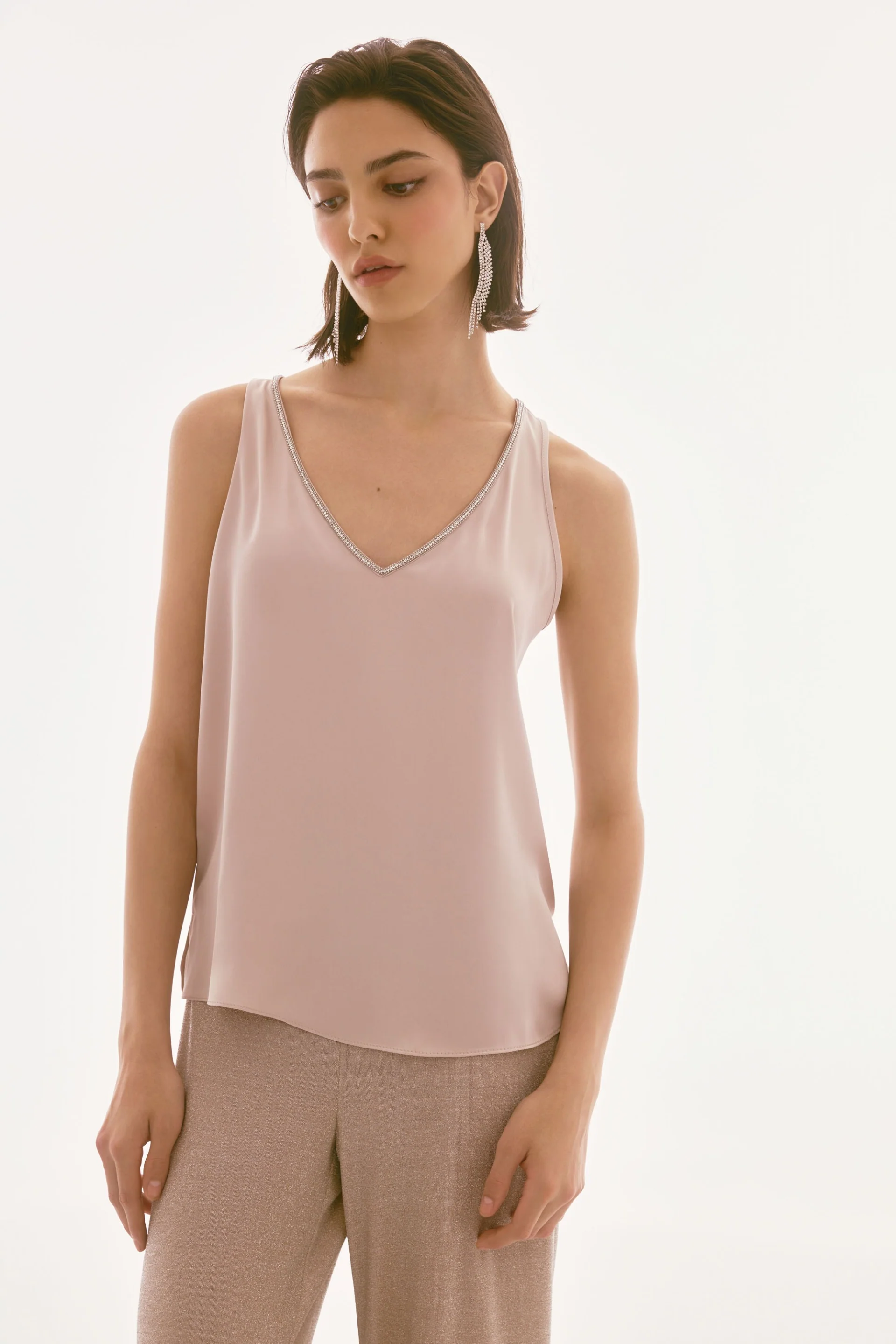 Joseph Ribkoff Satin Sleeveless Top with Rhinestone Trim Style 251741 - Image 5