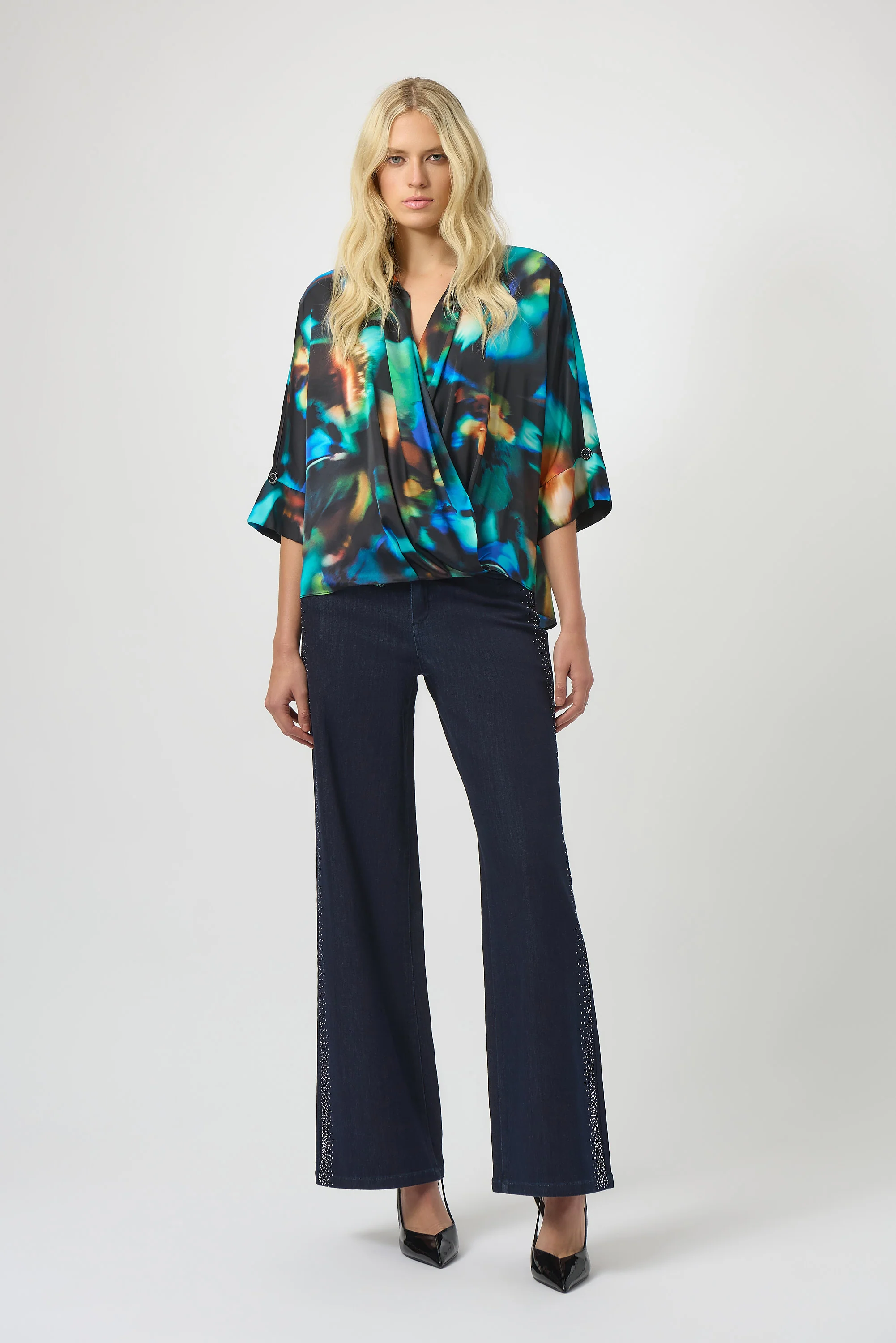 Joseph Ribkoff Satin Abstract Print Boxy Top Style 254097 - Image 4