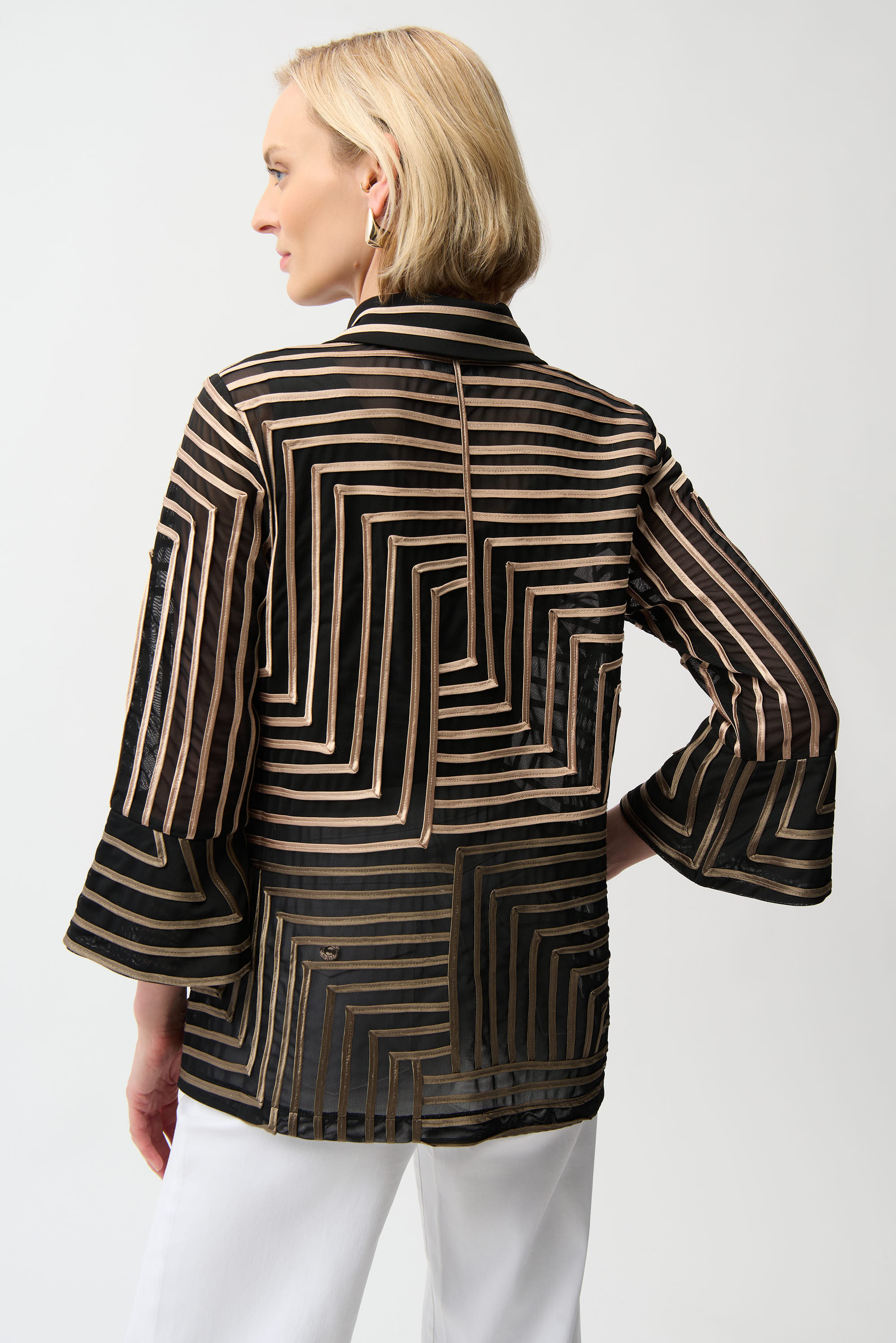 Joseph Ribkoff Satin And Mesh Abstract Print Jacket With Bell Sleeve Style 261980 - Image 4