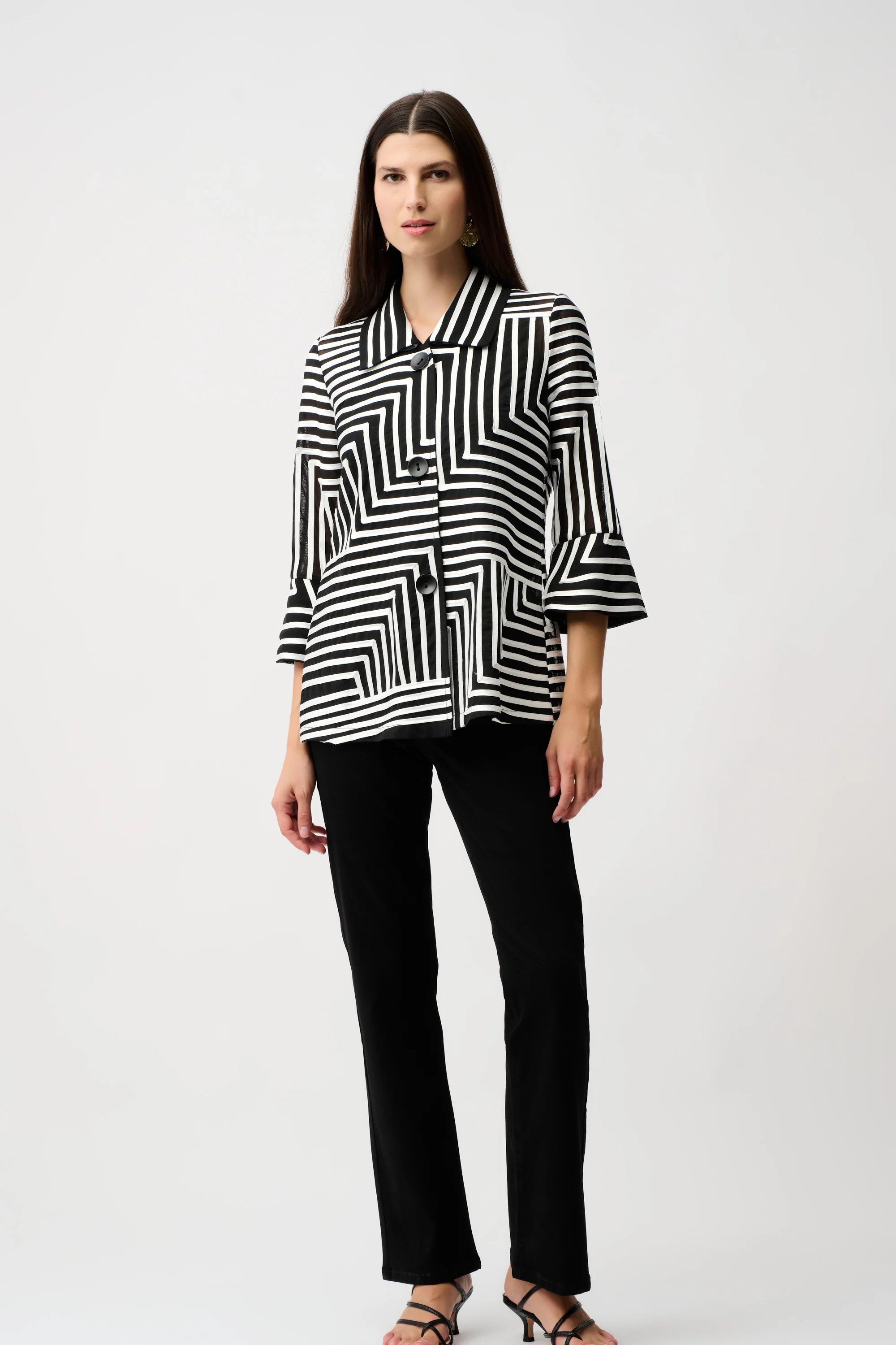 Joseph Ribkoff Satin And Mesh Abstract Print Jacket With Bell Sleeve Style 261980 - Image 6