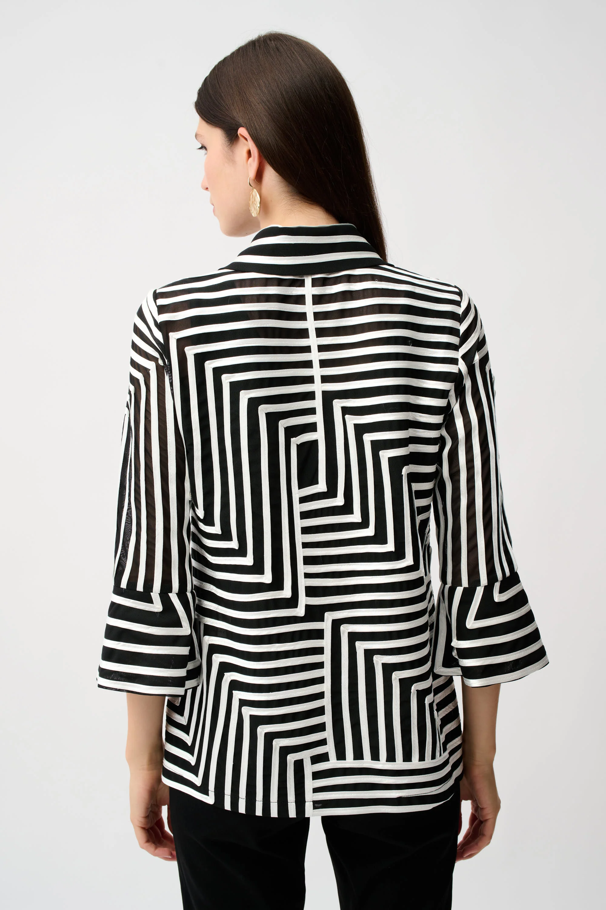 Joseph Ribkoff Satin And Mesh Abstract Print Jacket With Bell Sleeve Style 261980 - Image 8
