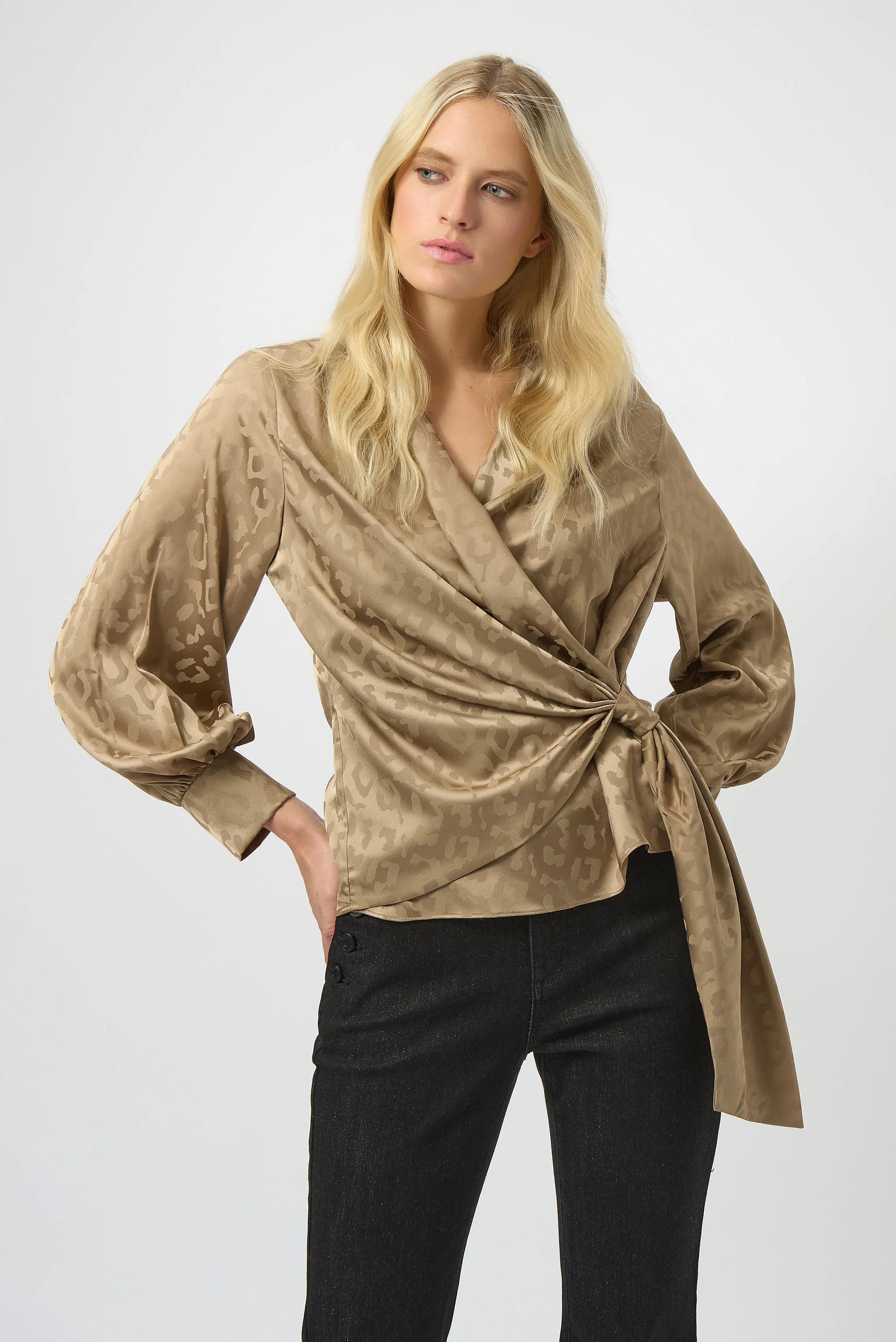Joseph Ribkoff Satin Animal Print Wrap Top Style 254060