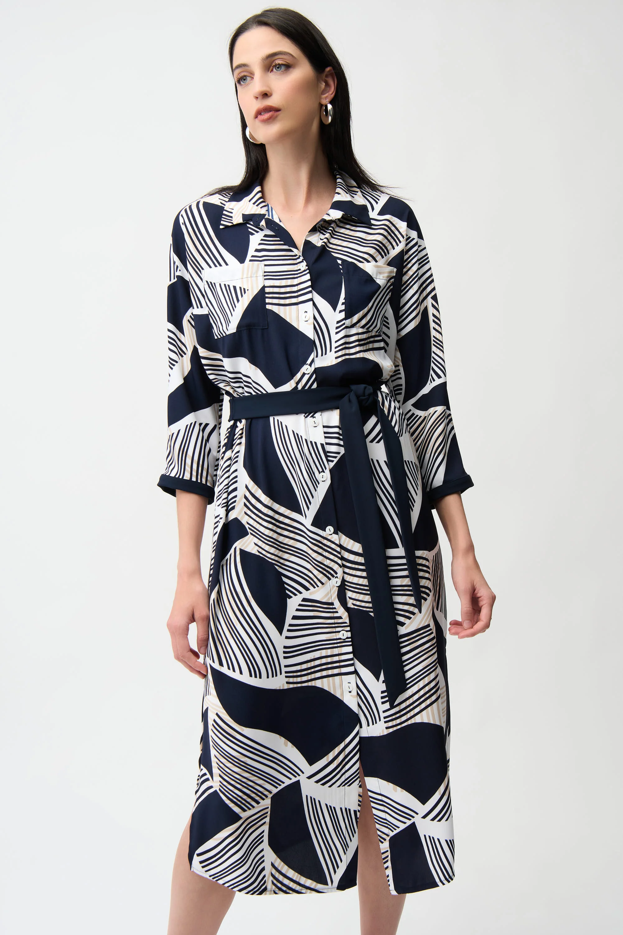 Joseph Ribkoff Geometric Print Shirt Dress With Sash Style 261257