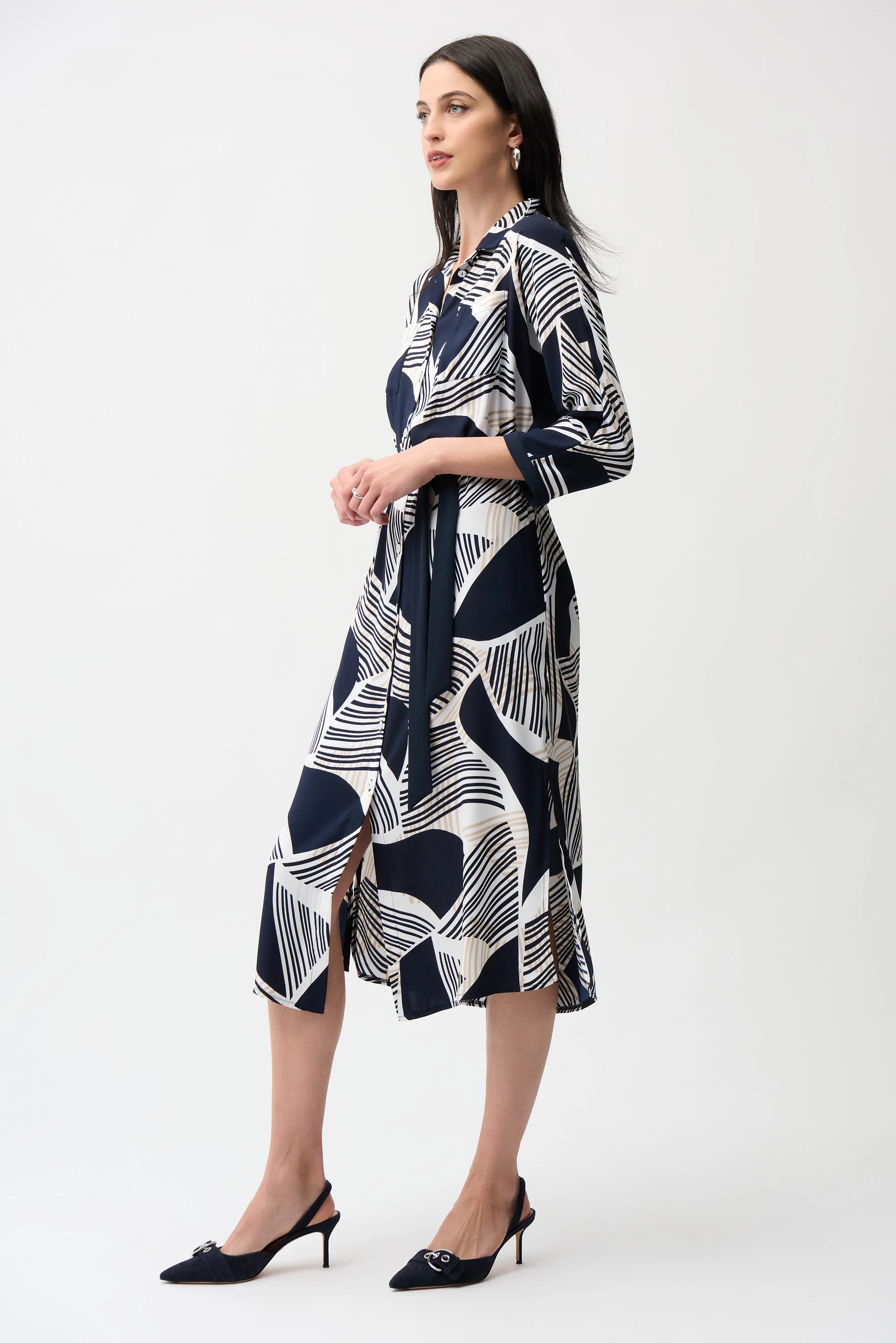 Joseph Ribkoff Geometric Print Shirt Dress With Sash Style 261257 - Image 3
