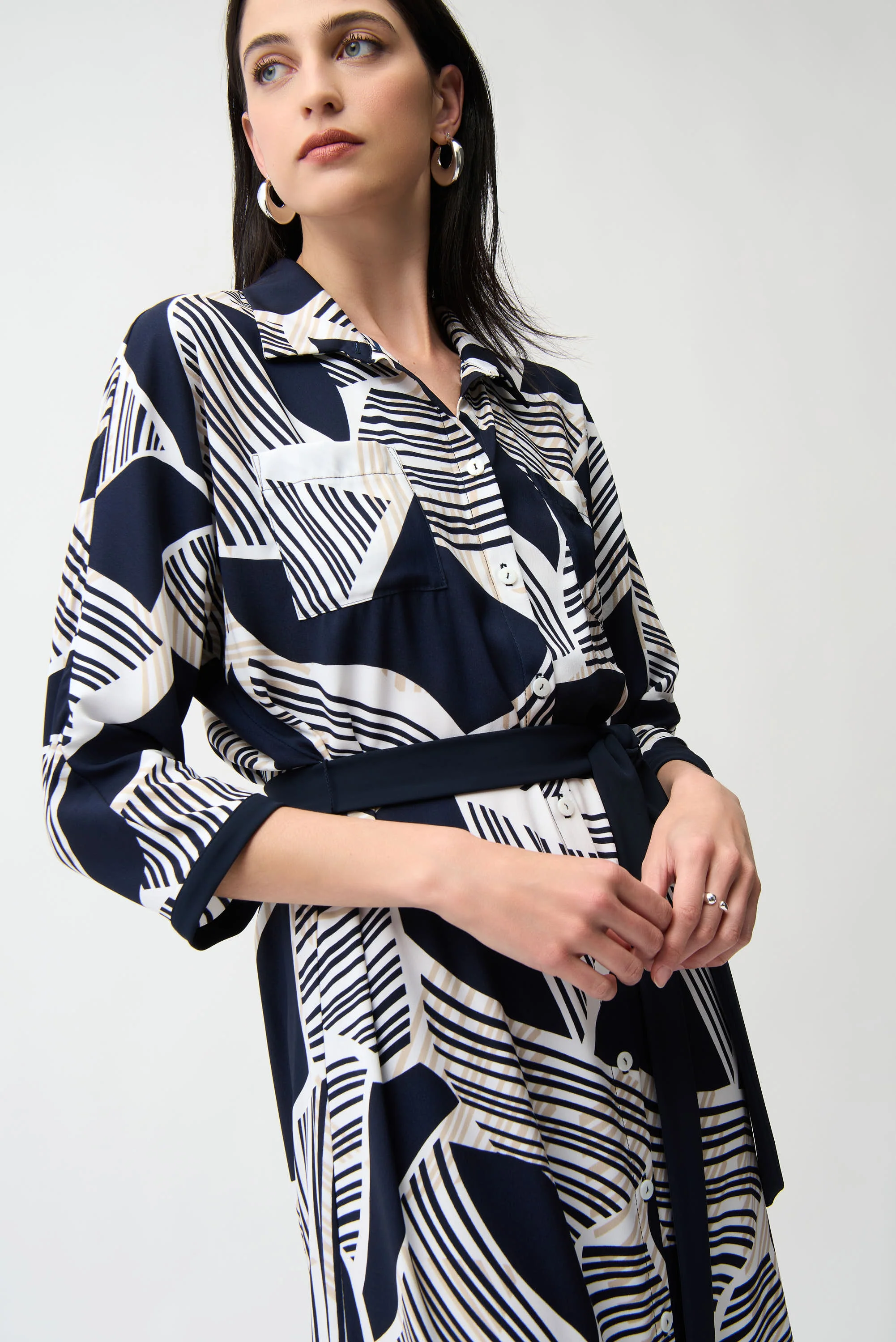 Joseph Ribkoff Geometric Print Shirt Dress With Sash Style 261257 - Image 4
