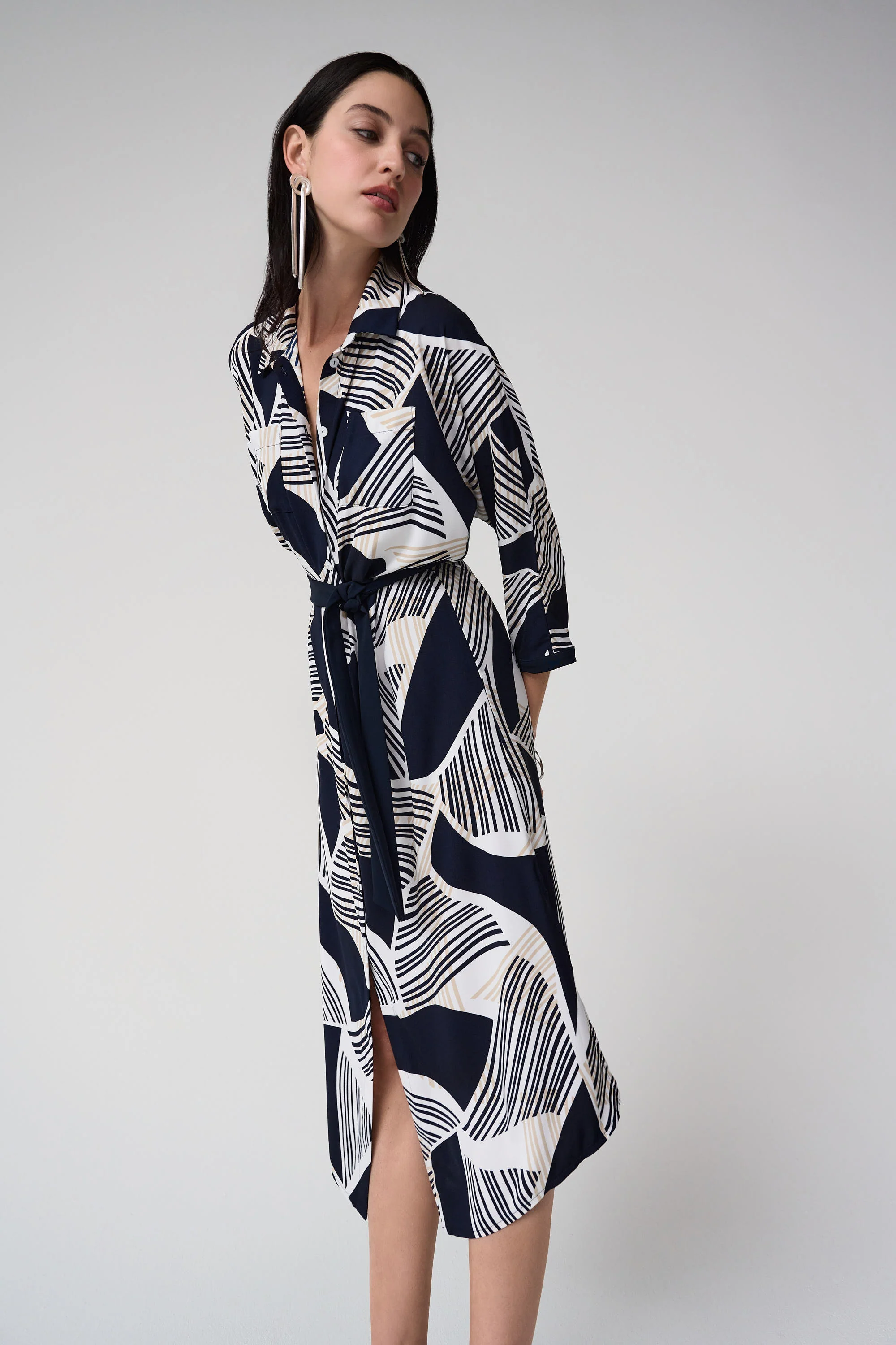 Joseph Ribkoff Geometric Print Shirt Dress With Sash Style 261257 - Image 5