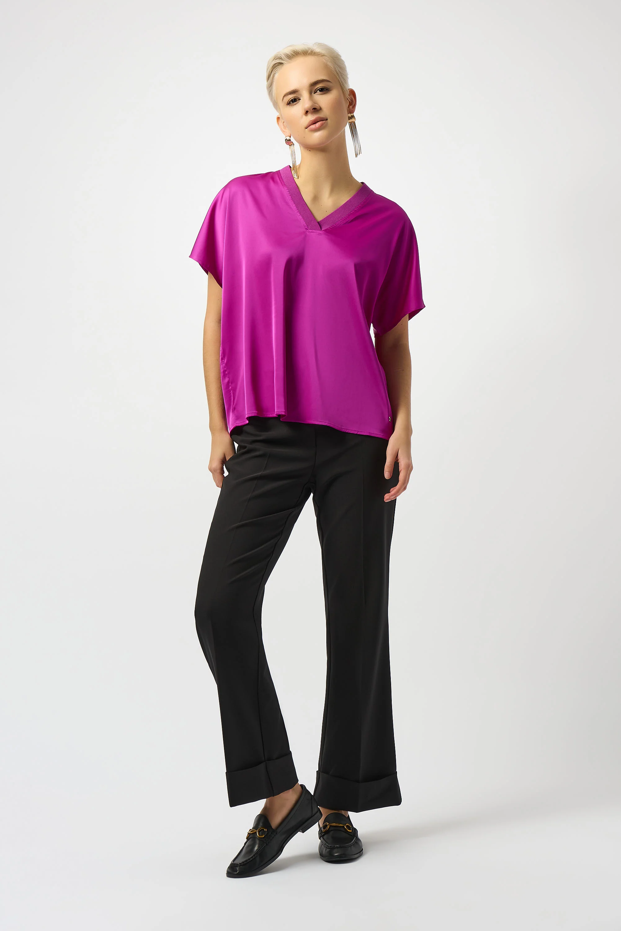 Joseph Ribkoff Satin Boxy Top with Rib Trim Style 253921 - Image 4