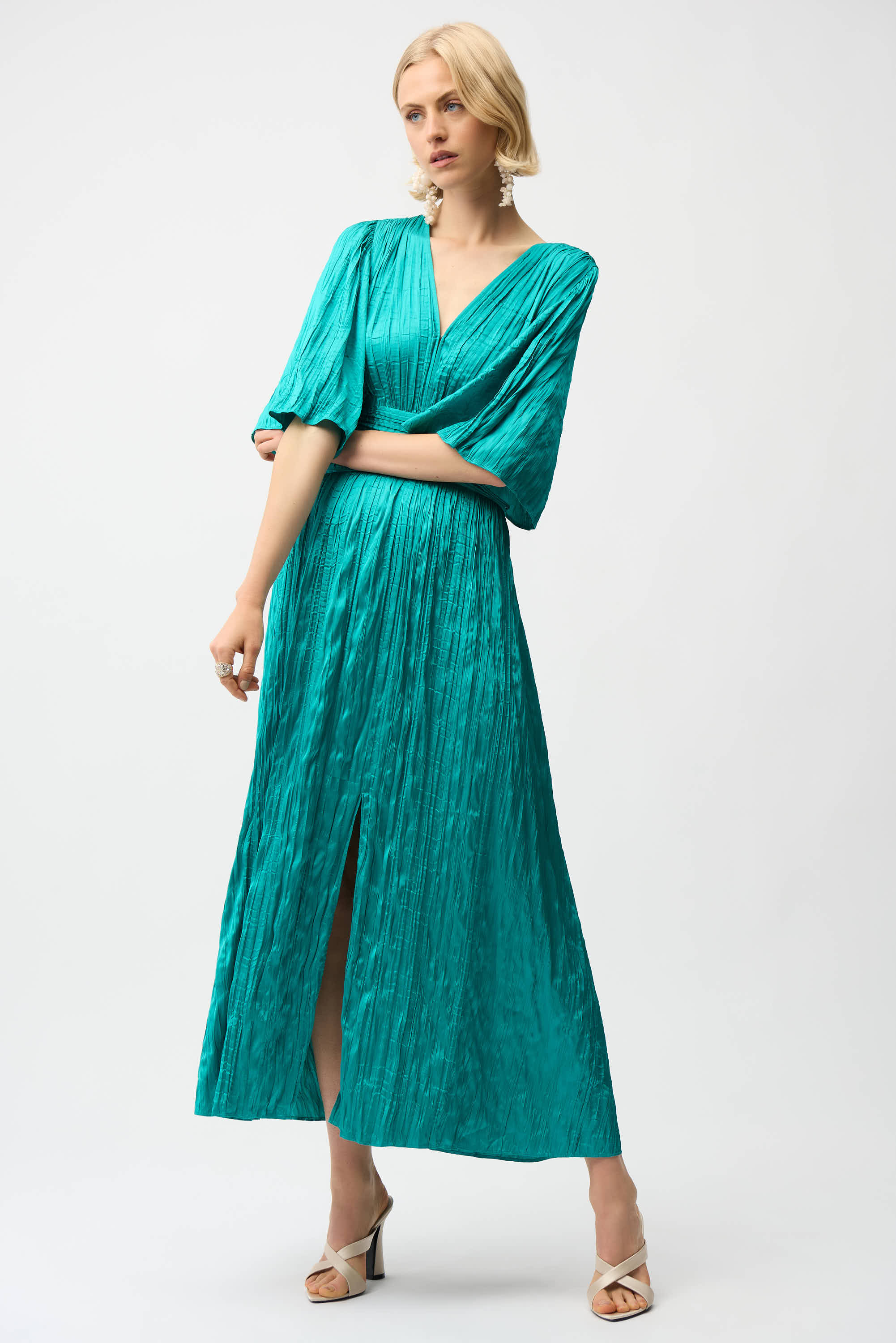 Joseph Ribkoff Fit & Flare Pleated Dress with Knot Waist Detail Style 261962 - Image 4