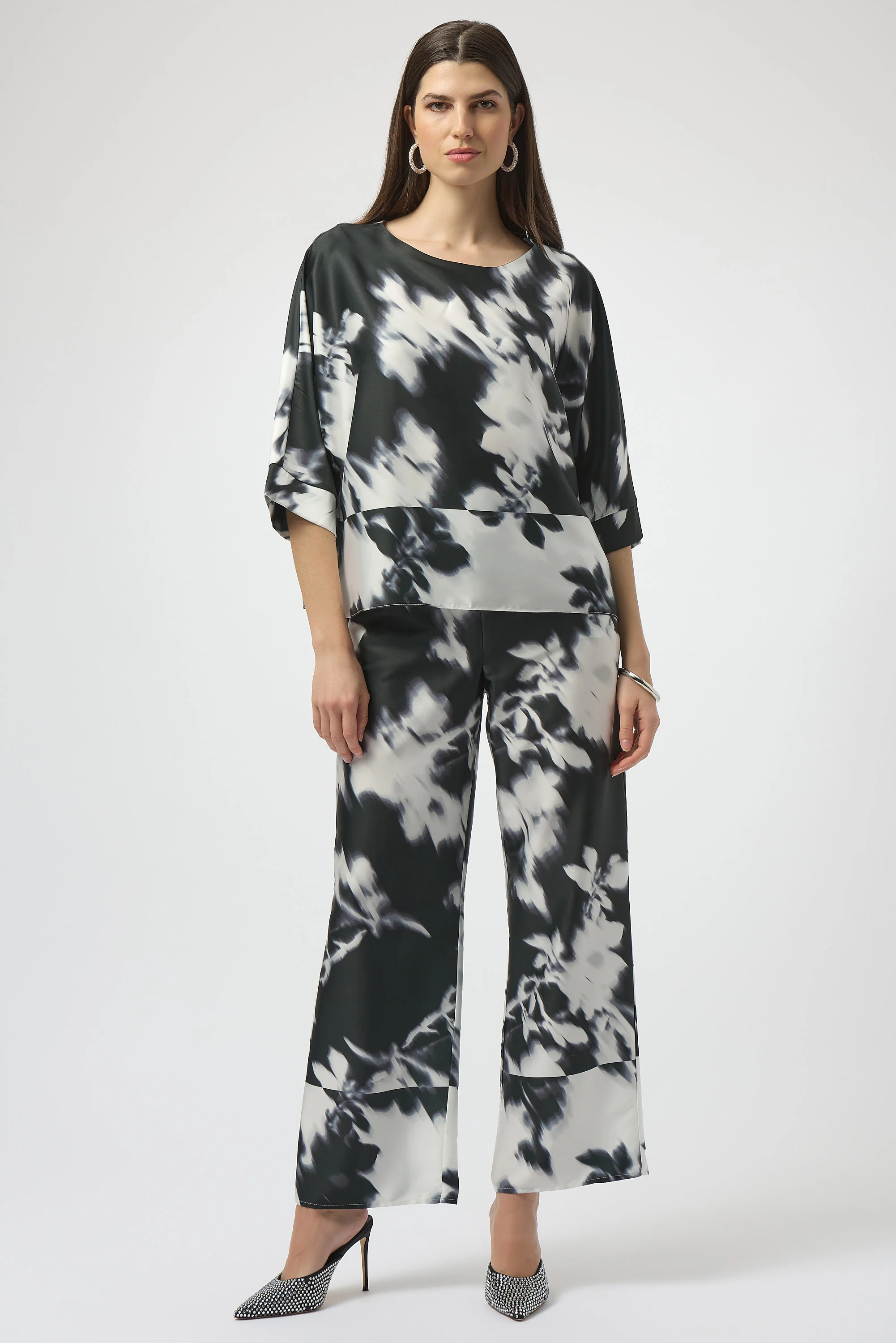 Joseph Ribkoff Satin Floral Print Boxy Top Style 254063 - Image 2